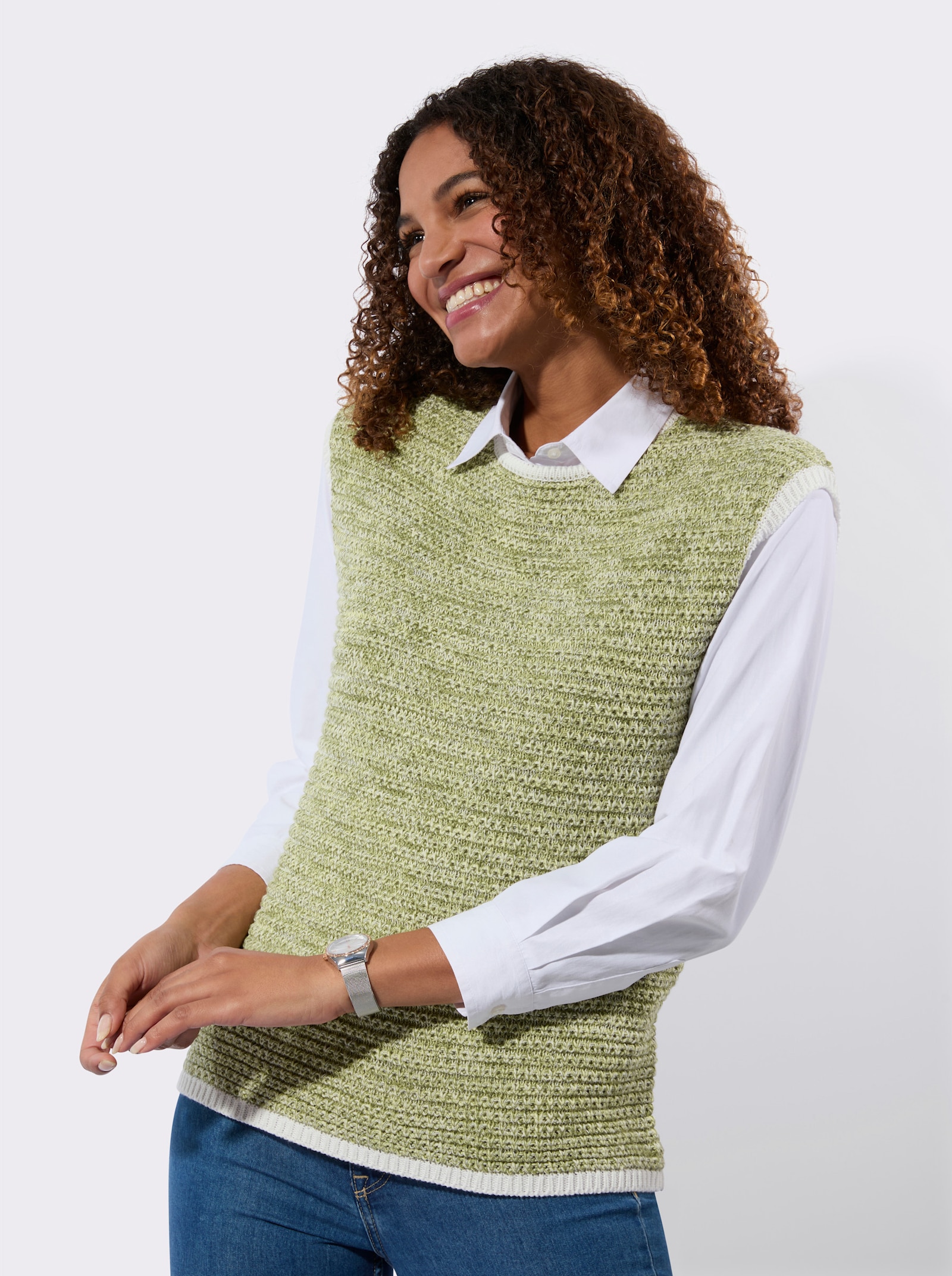 Pullunder mit Multicolorgarn - schilf-zitrone-gemustert