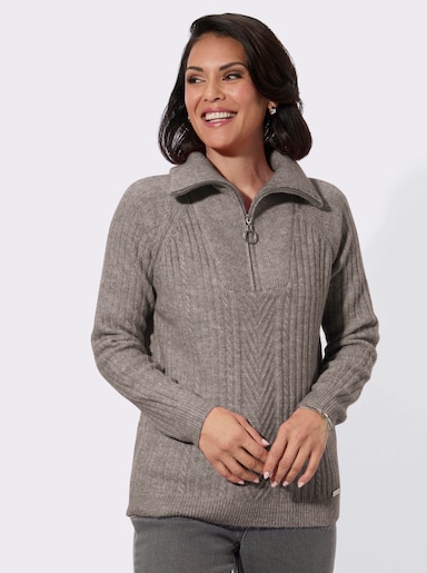 Troyer im Rippstrick - taupe-meliert