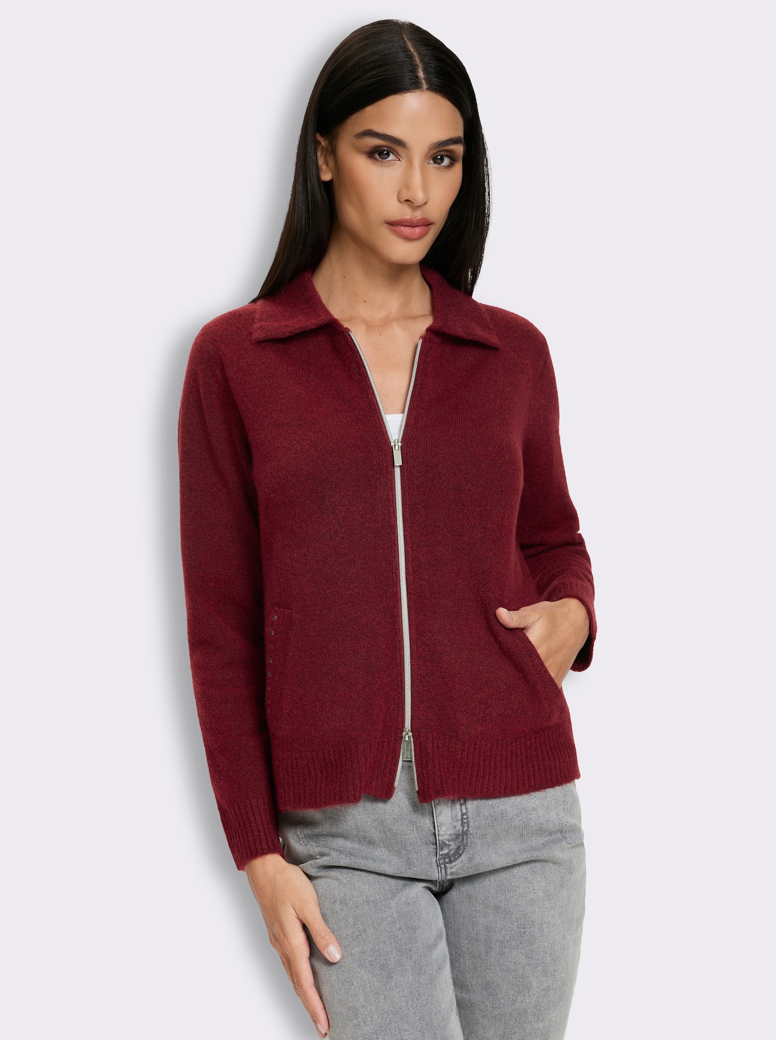 heine Strickjacke mit 2-Wege-Zipper - dunkelrot