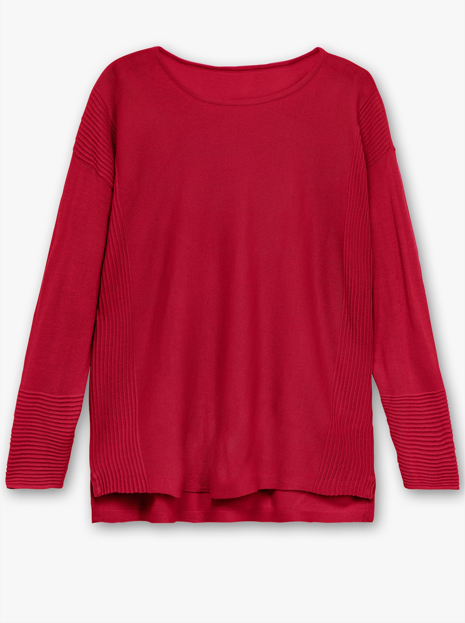 Rundhalspullover mit Ripp-Details - rot