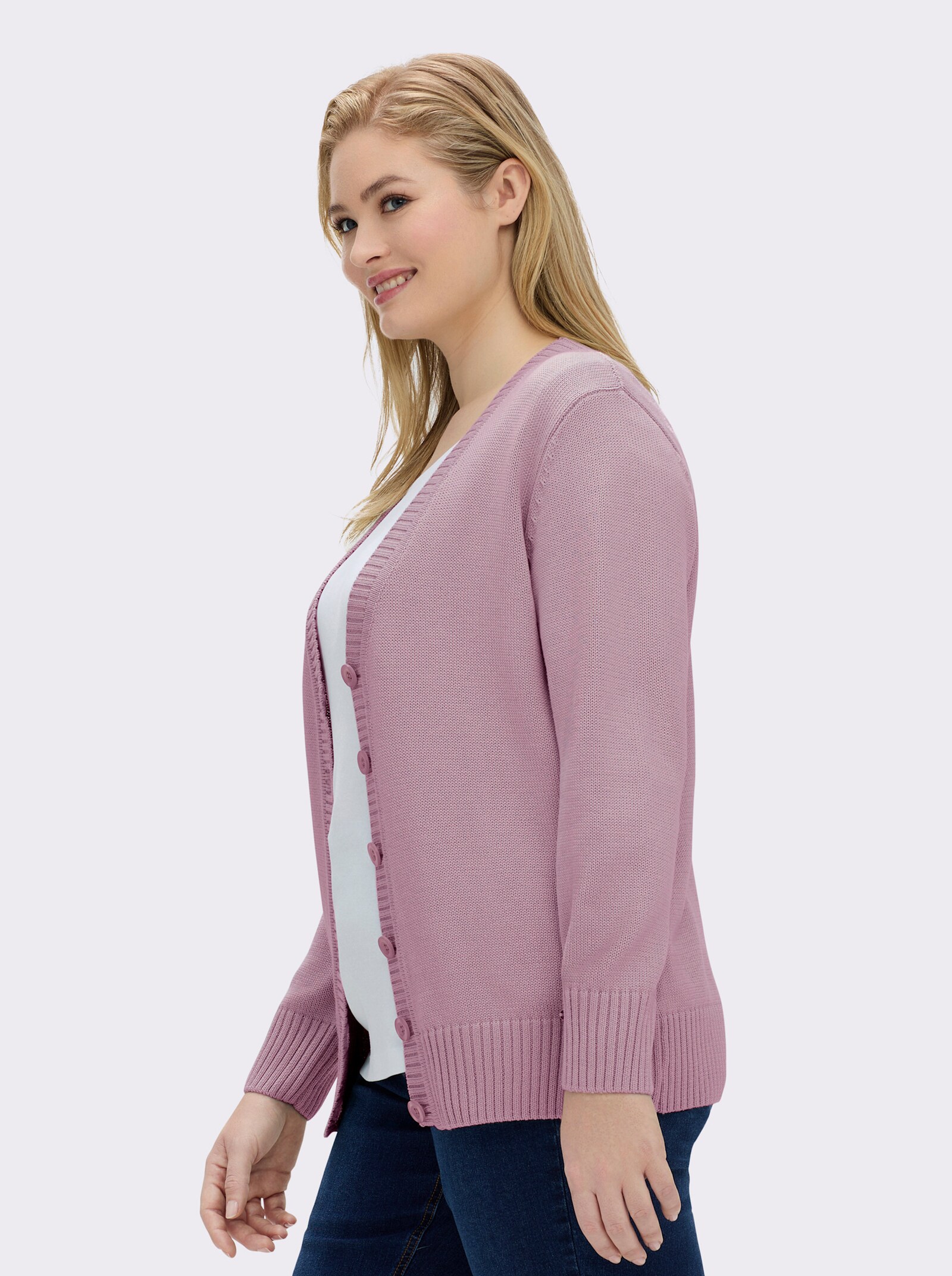 Strickjacke mit farblich abgestimmten Knöpfen - altrosé