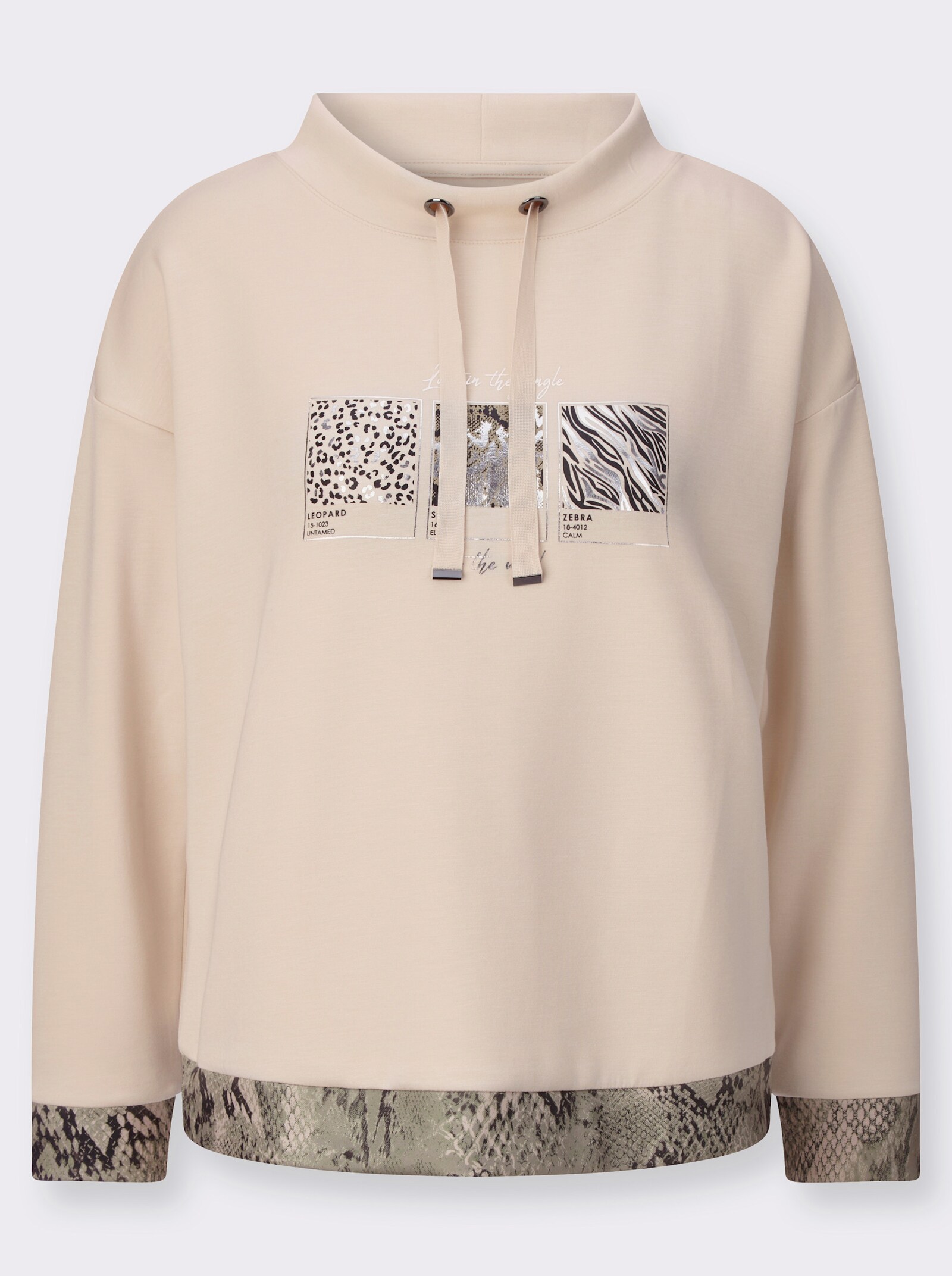 Sweatshirt mit halsfernem Stehkragen - elfenbein-graphit-bedruckt
