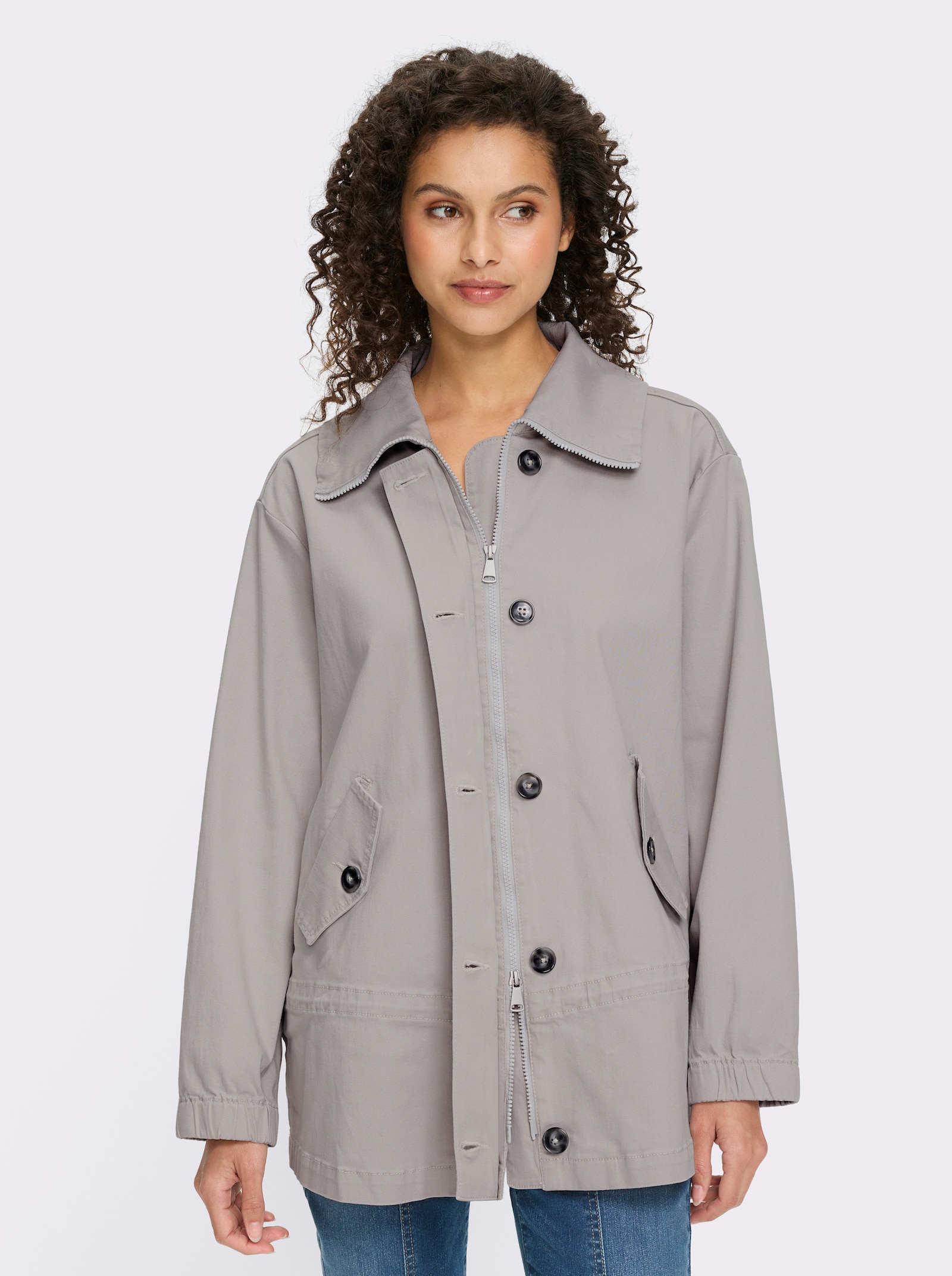 heine Freizeitjacke mit Taillen-Tunnelzug - hellgrau