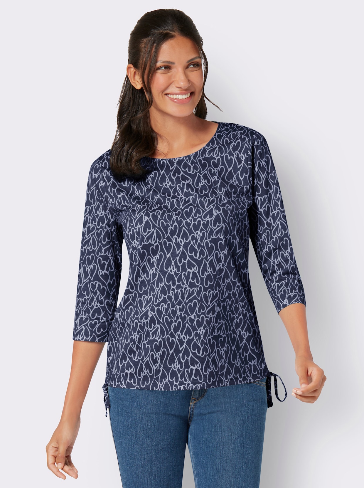 Shirt met 3/4-mouw - marine/ecru geprint