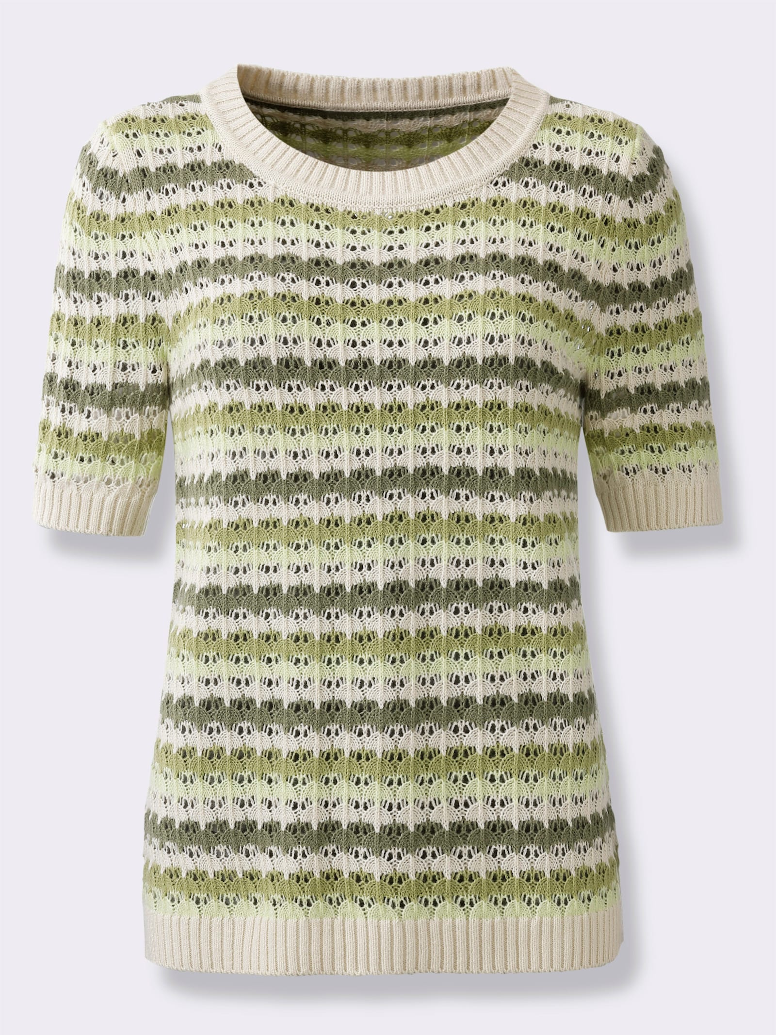 Ajourpullover mit Ringel-Muster - sand-khaki-geringelt