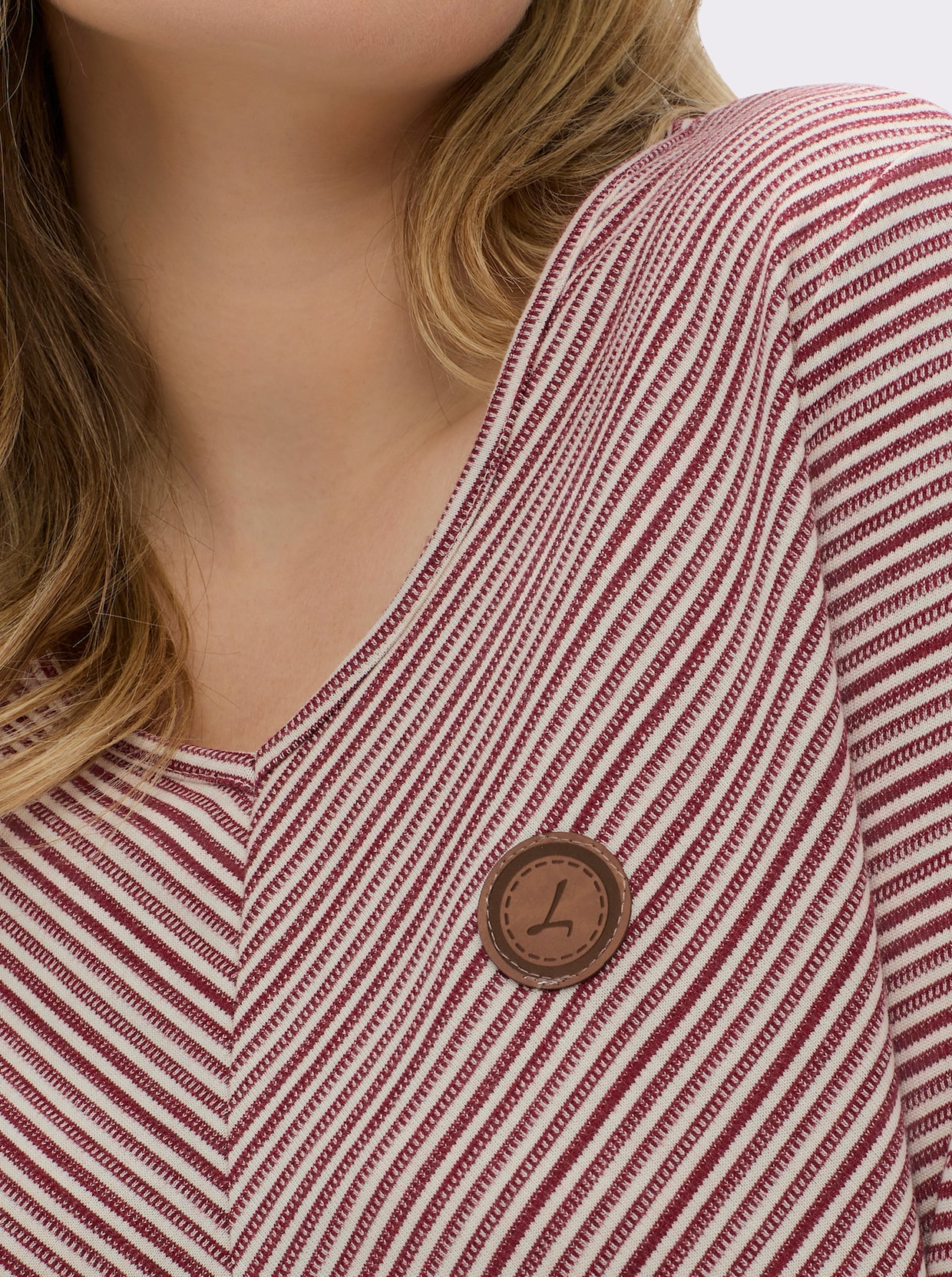 Langarmshirt mit elastischem Saum - dunkelrot-ecru-gemustert