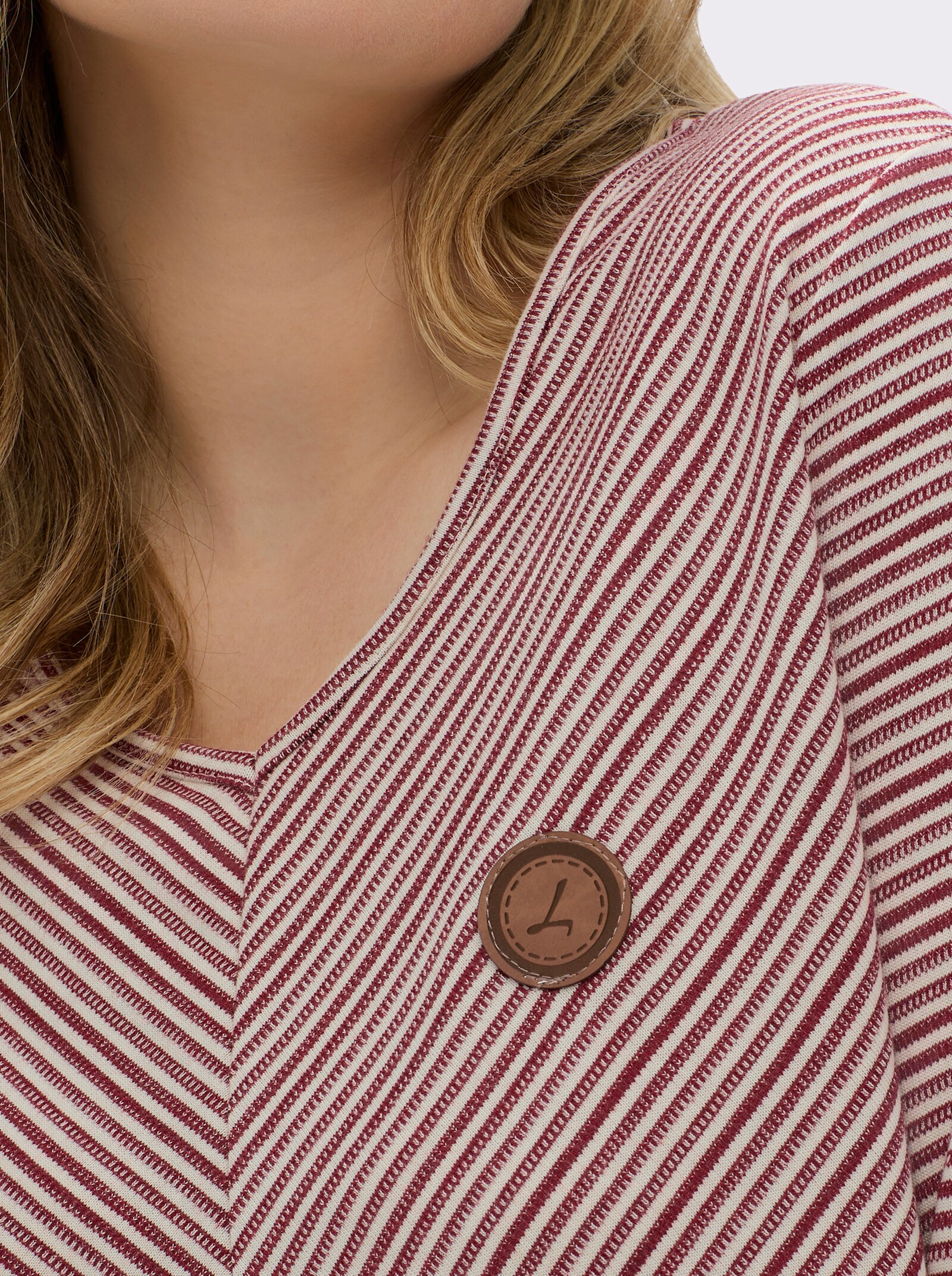 Langarmshirt mit elastischem Saum - dunkelrot-ecru-gemustert
