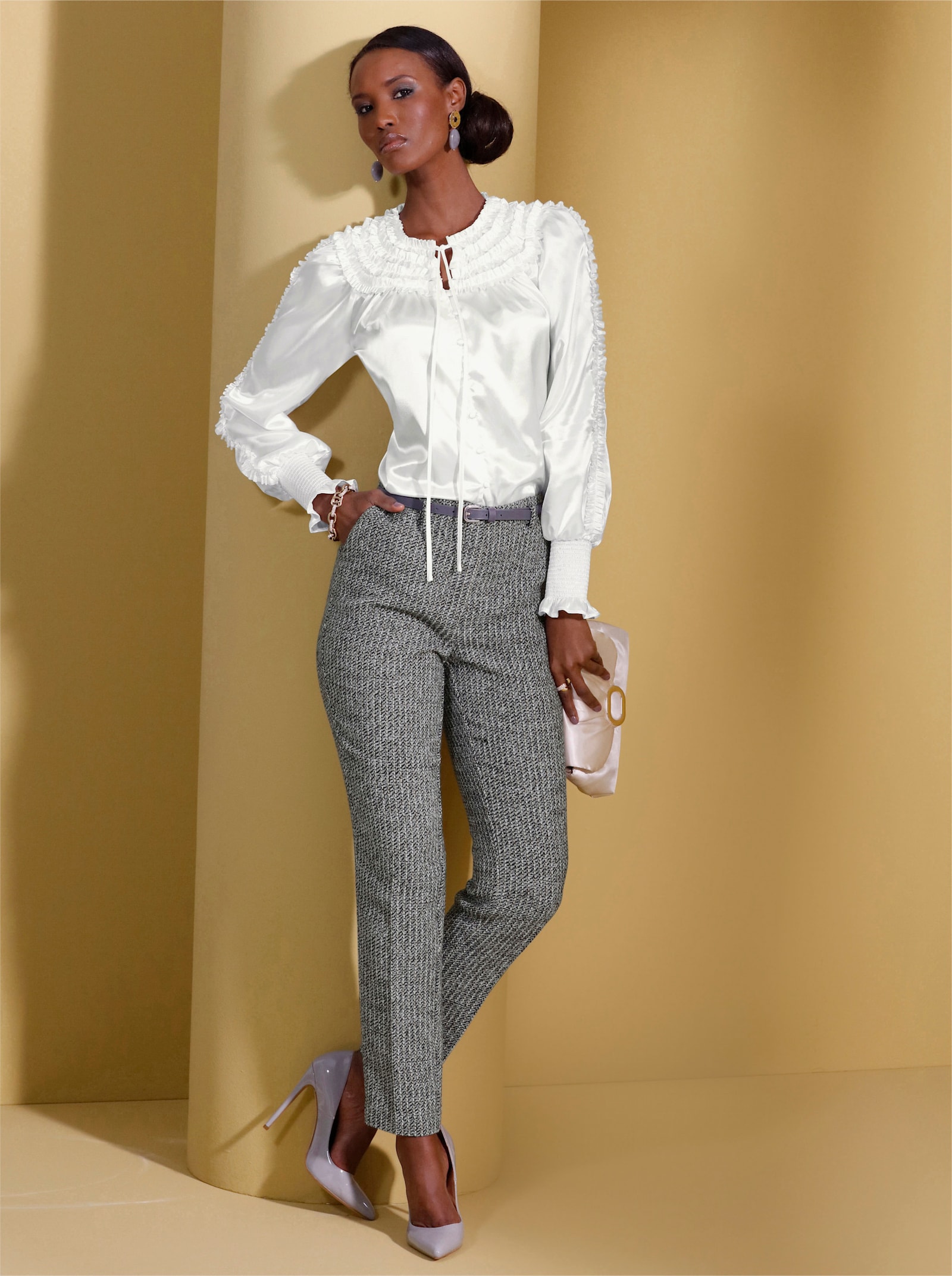 Hose in Tweed-Qualität - anthrazit-ecru-meliert