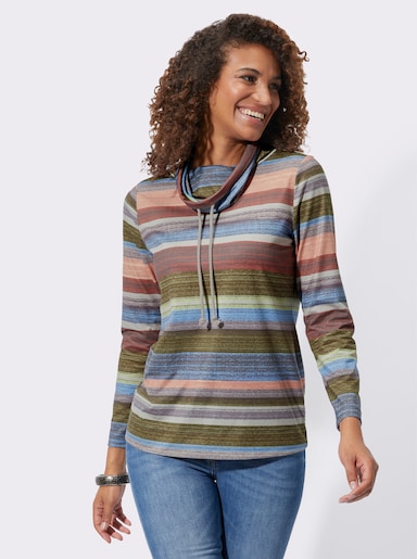 Rollkragenshirt im Ringelmuster - schilf-papaya-geringelt