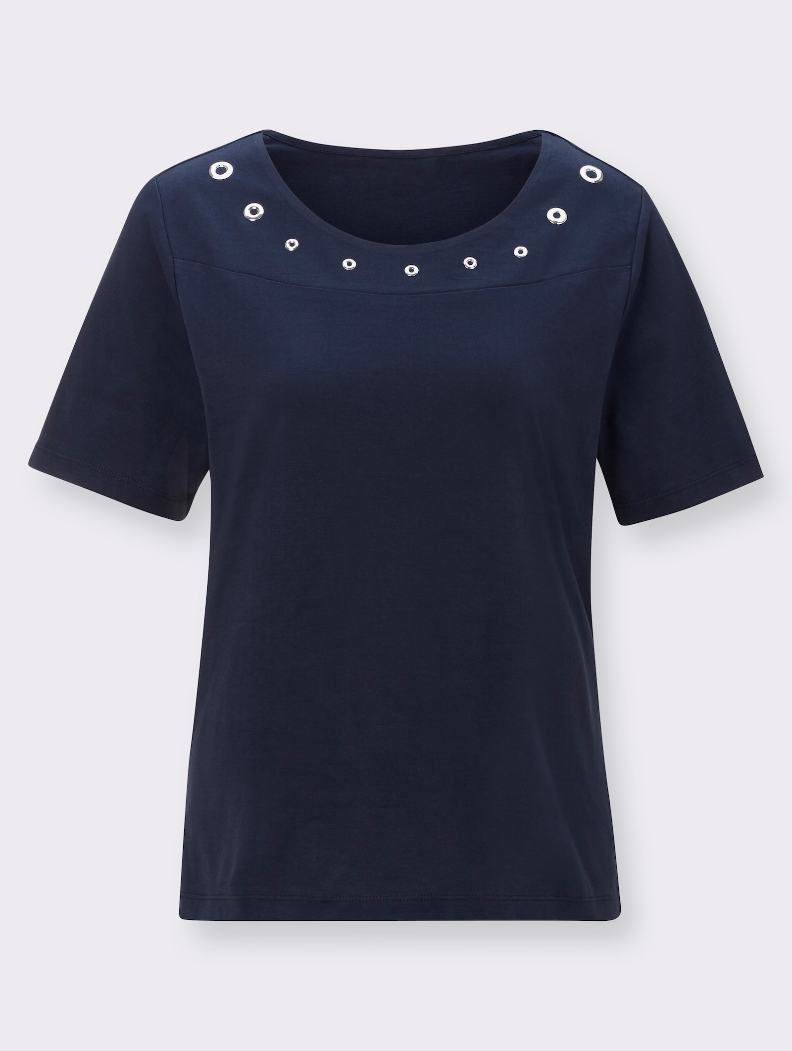 Kurzarmshirt mit Metallplättchen-Verzierung - nachtblau