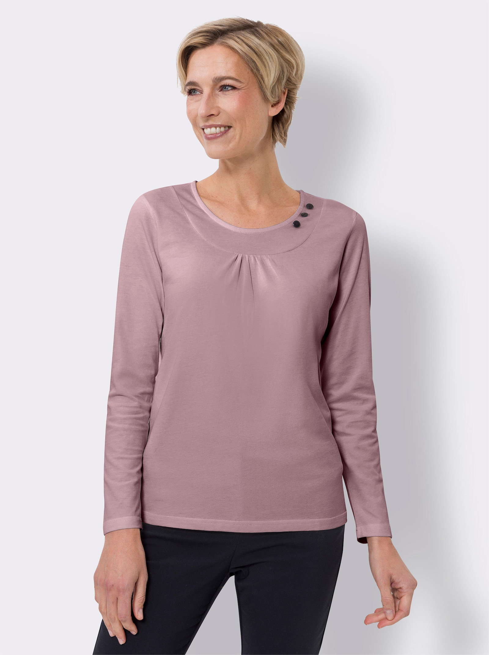 Shirt met ronde hals en sierknopen - mauve