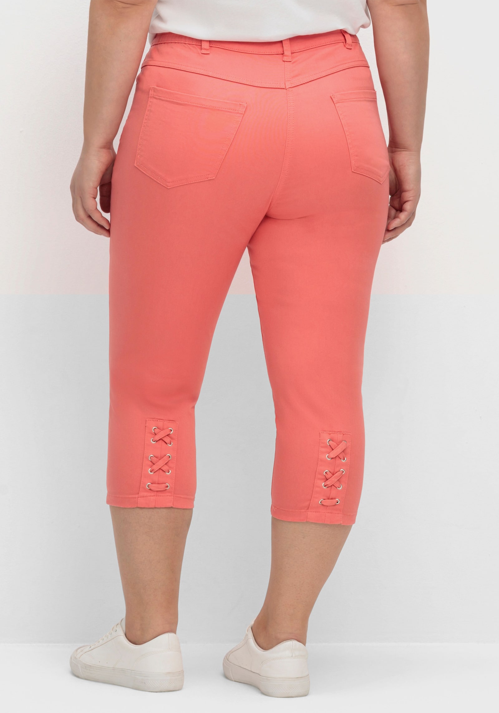 3/4-Jeans mit Zier-Schnürungen - koralle