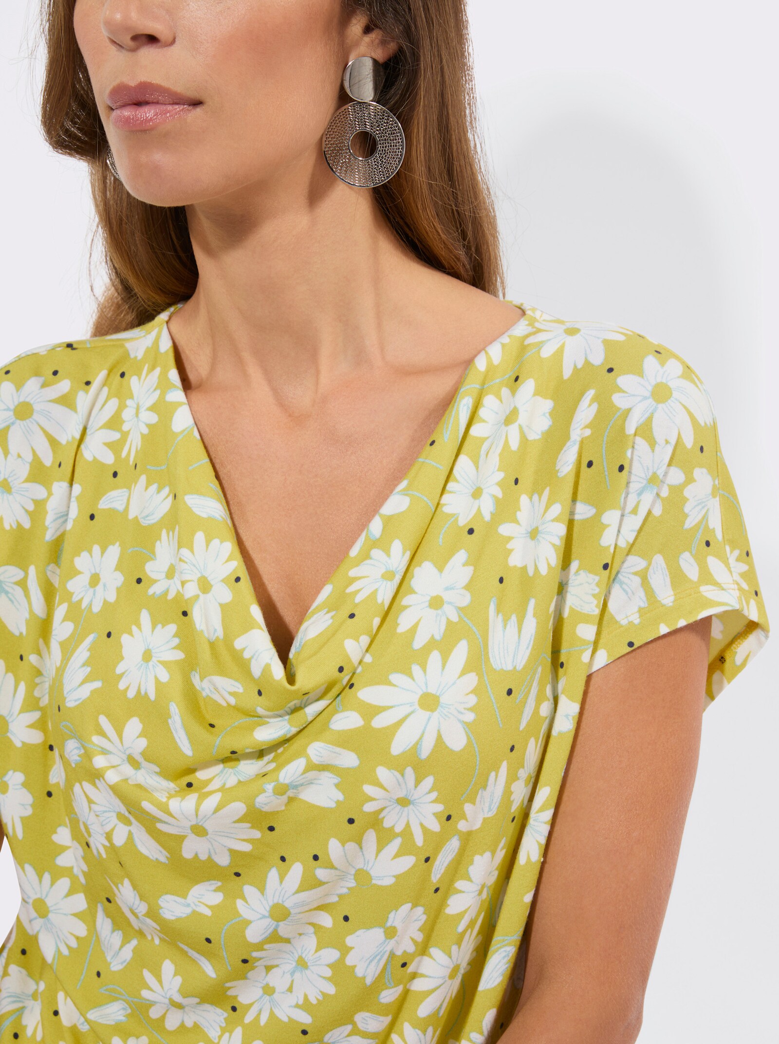 Wasserfallshirt mit Blumenmuster - limone-marine-bedruckt