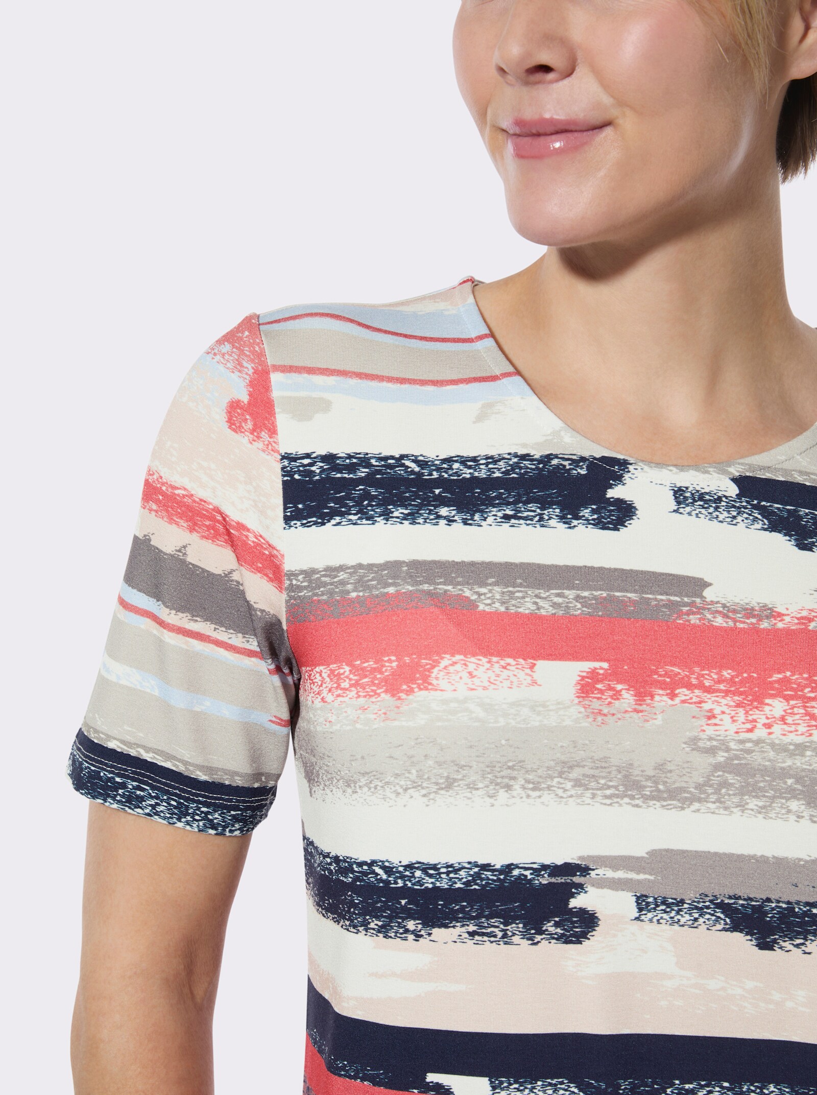 Rundhalsshirt im Viskose-Elasthan-Mix - flamingo-hellgrau-bedruckt