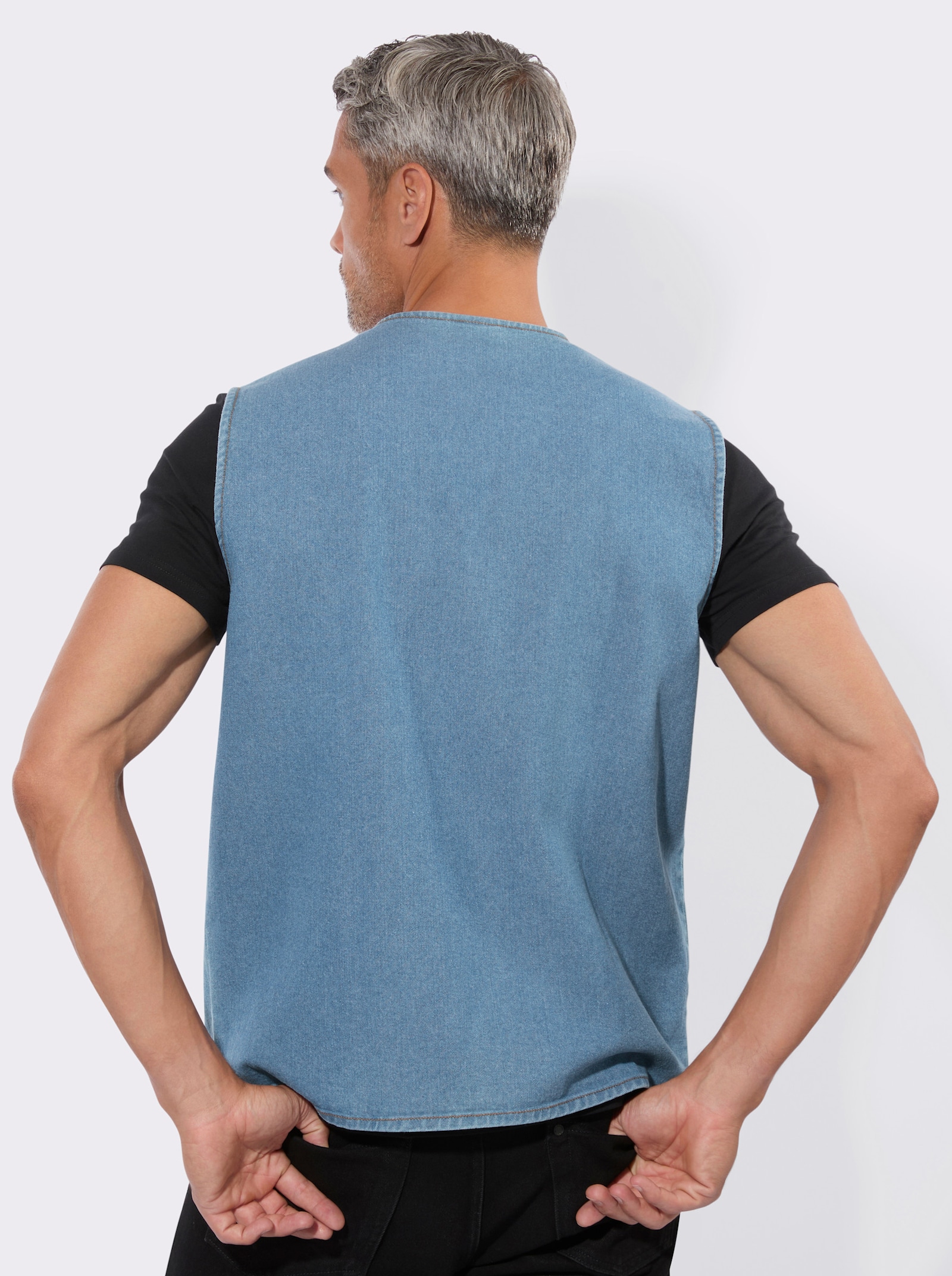 Jeansweste mit aufgesetzten Pattentaschen - blue-bleached