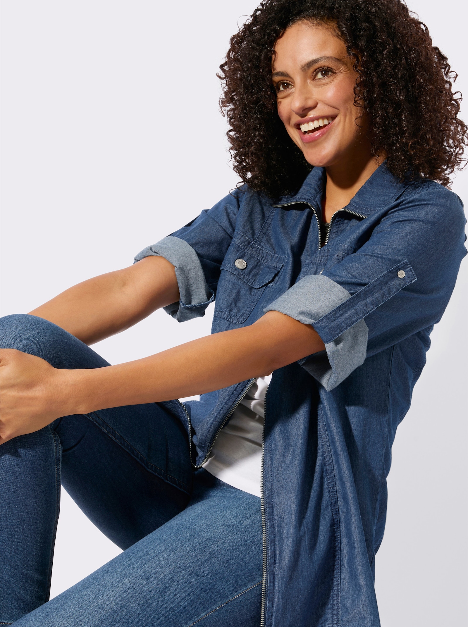 Blusenjacke mit Brust-Klappentaschen - blue-stone-washed