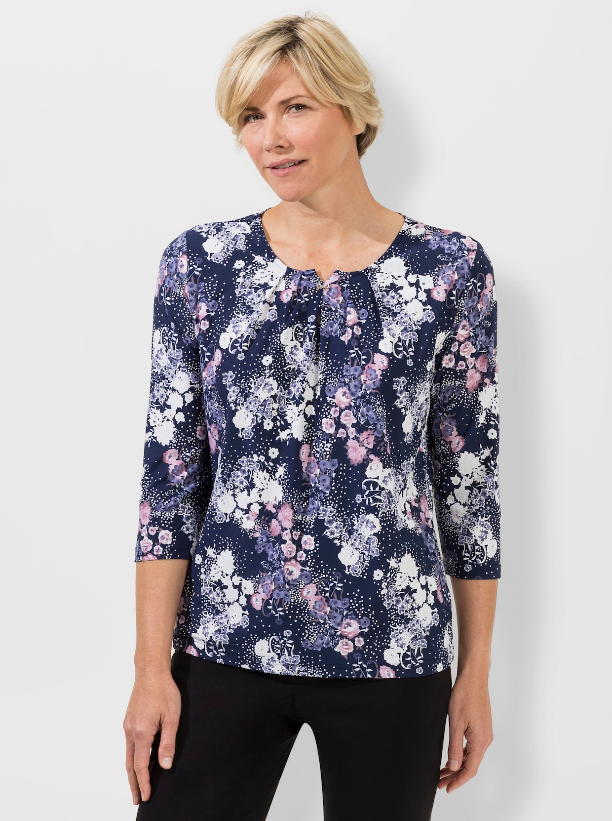 Shirt met 3/4-mouw - hortensia bedrukt