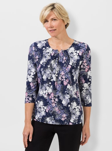 3/4-Arm-Shirt mit Zierelement am Ausschnitt - hortensie-bedruckt