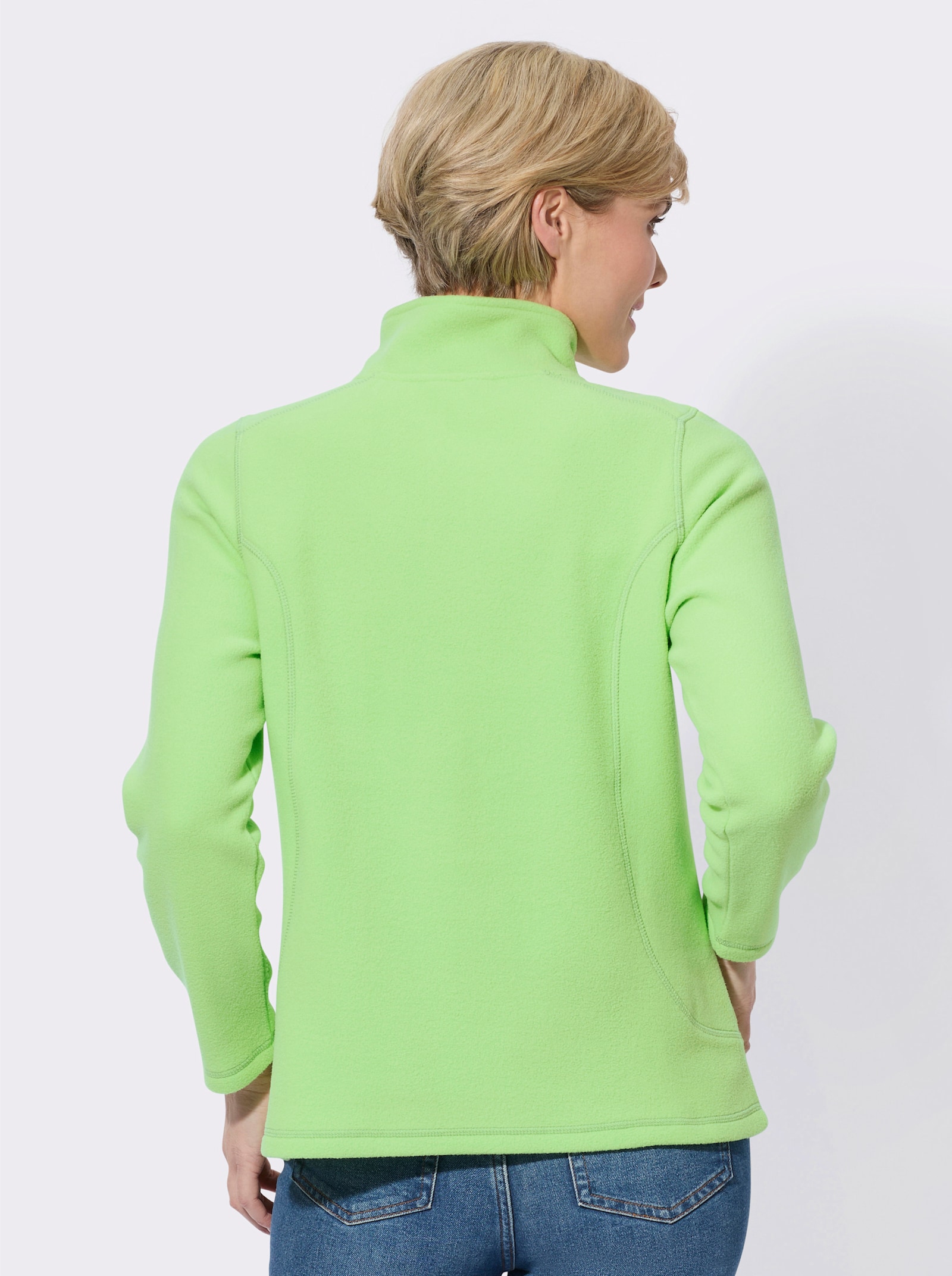 Fleeceshirt mit kontrastfarbigen Ziernähten - reseda