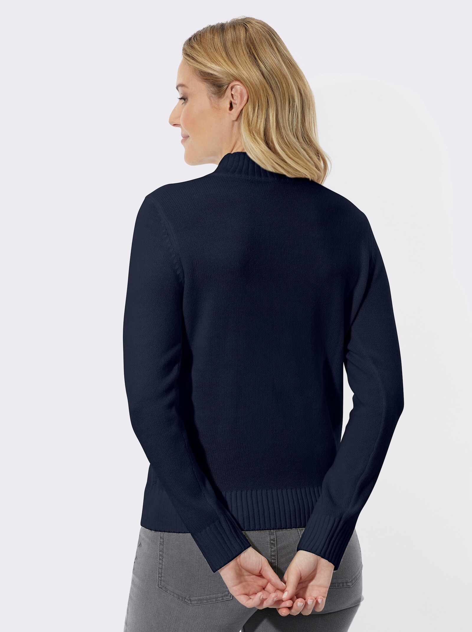 Stehkragenpullover mit Strukturmuster - marine