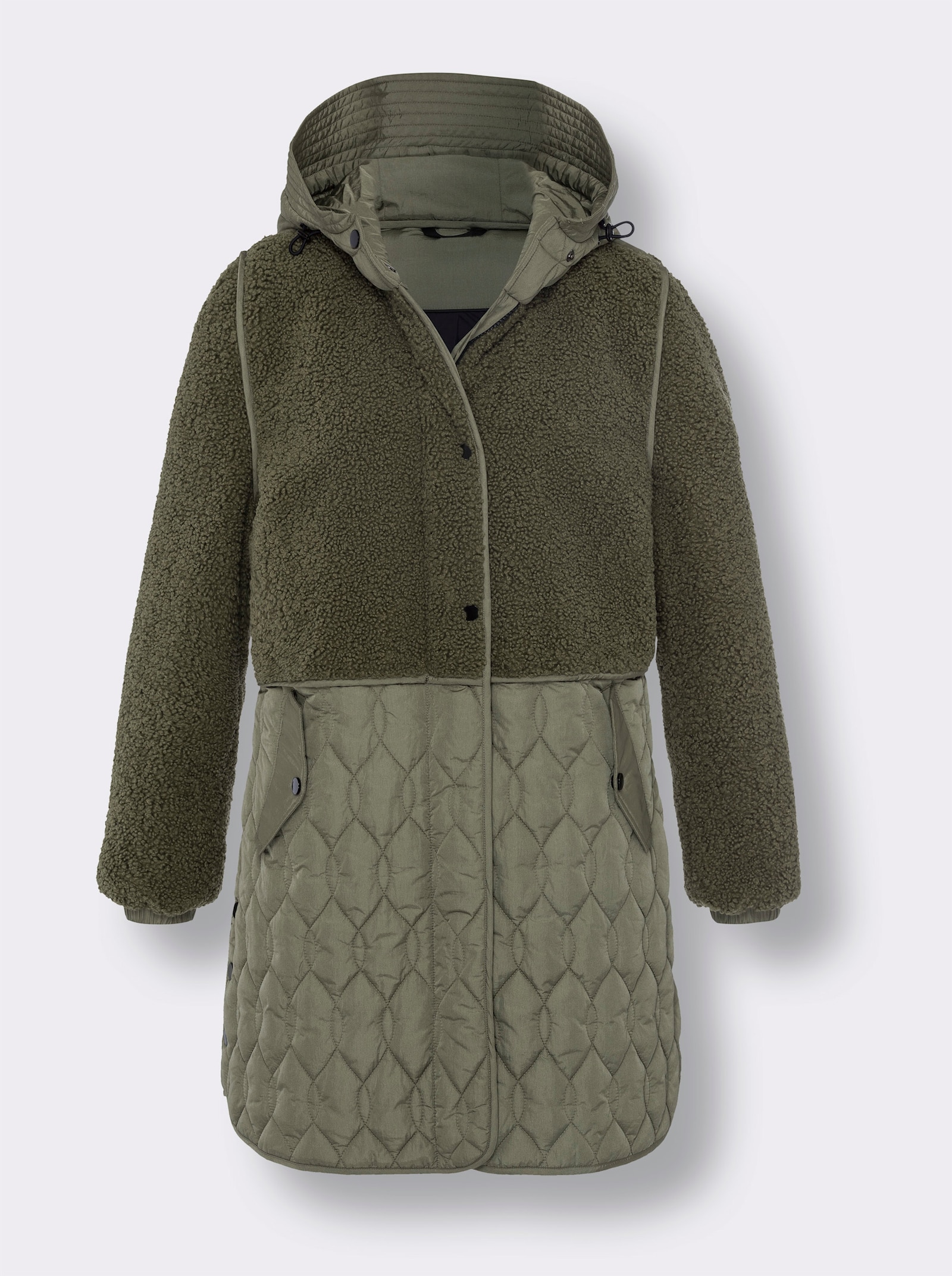 heine Longjacke Materialmix aus Teddy und Stepp - khaki