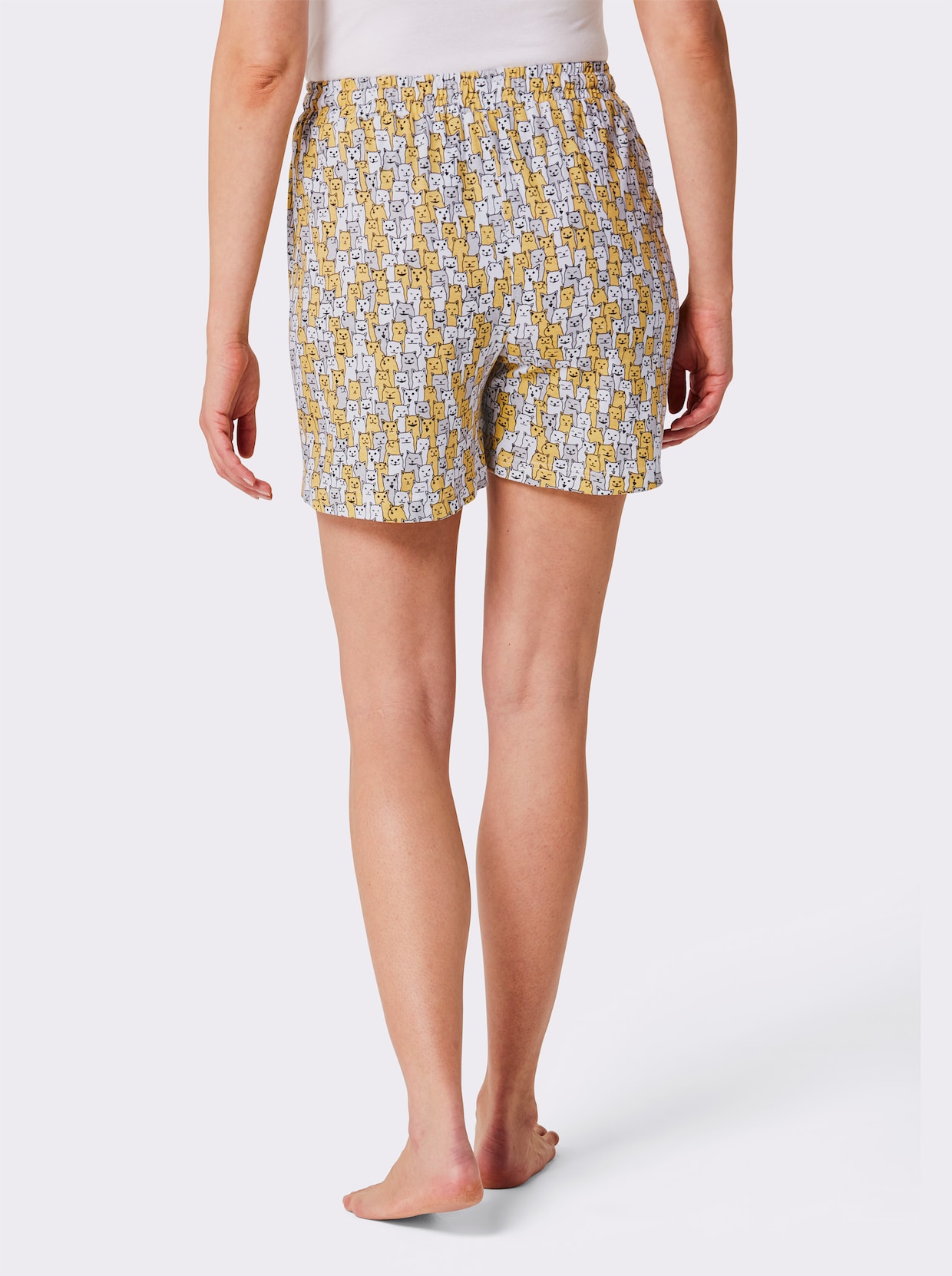 wäschepur Broek kort - wit/geel bedrukt