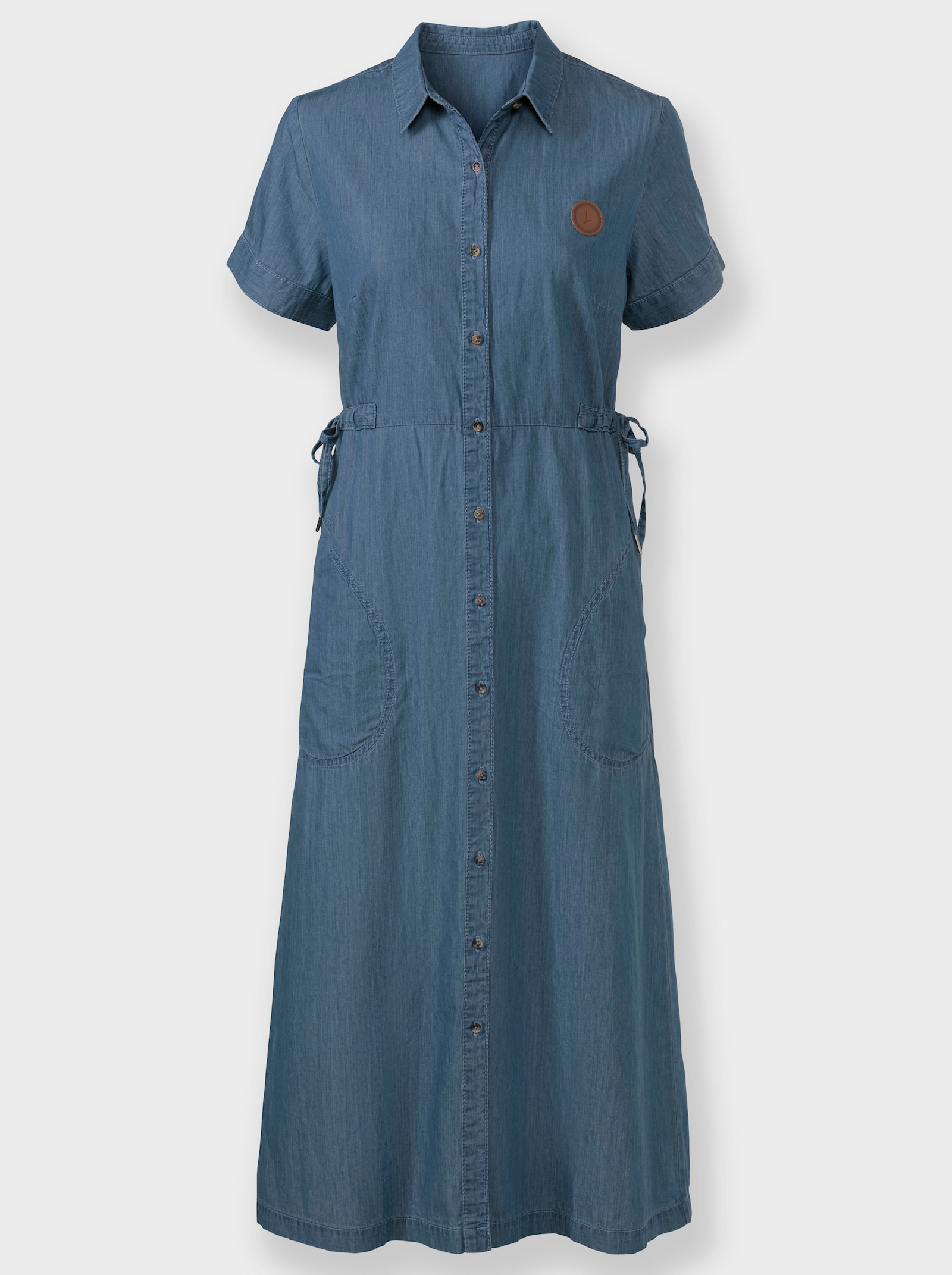 Jeanskleid mit Bindeband auf Taillenhöhe - blue-bleached