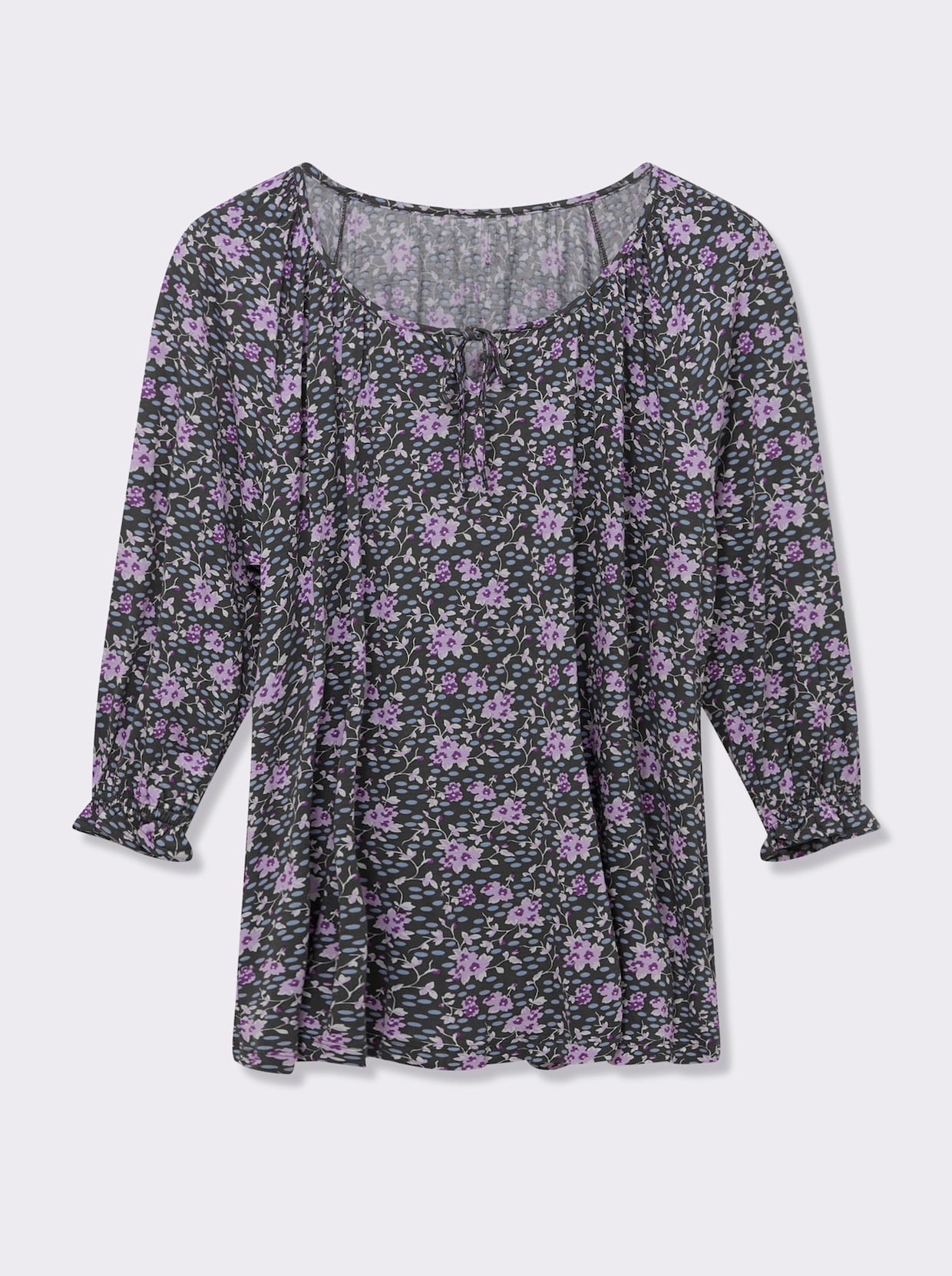 Tunikashirt in weit ausgestellter A-Linie - graphit-flieder-gemustert