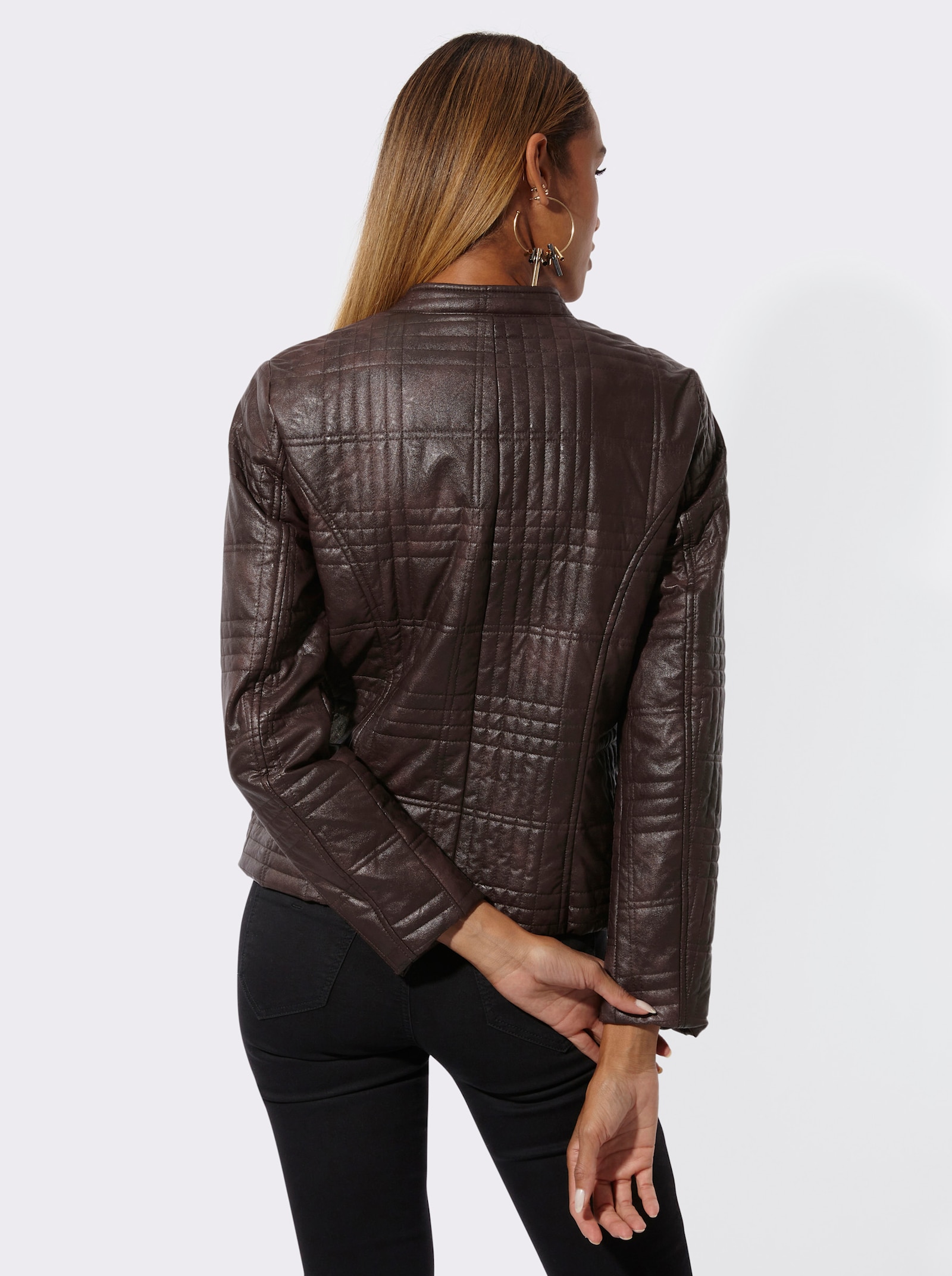 Mainpol Lederimitat-Blazer mit Reißverschluss-Taschen - schoko-bedruckt