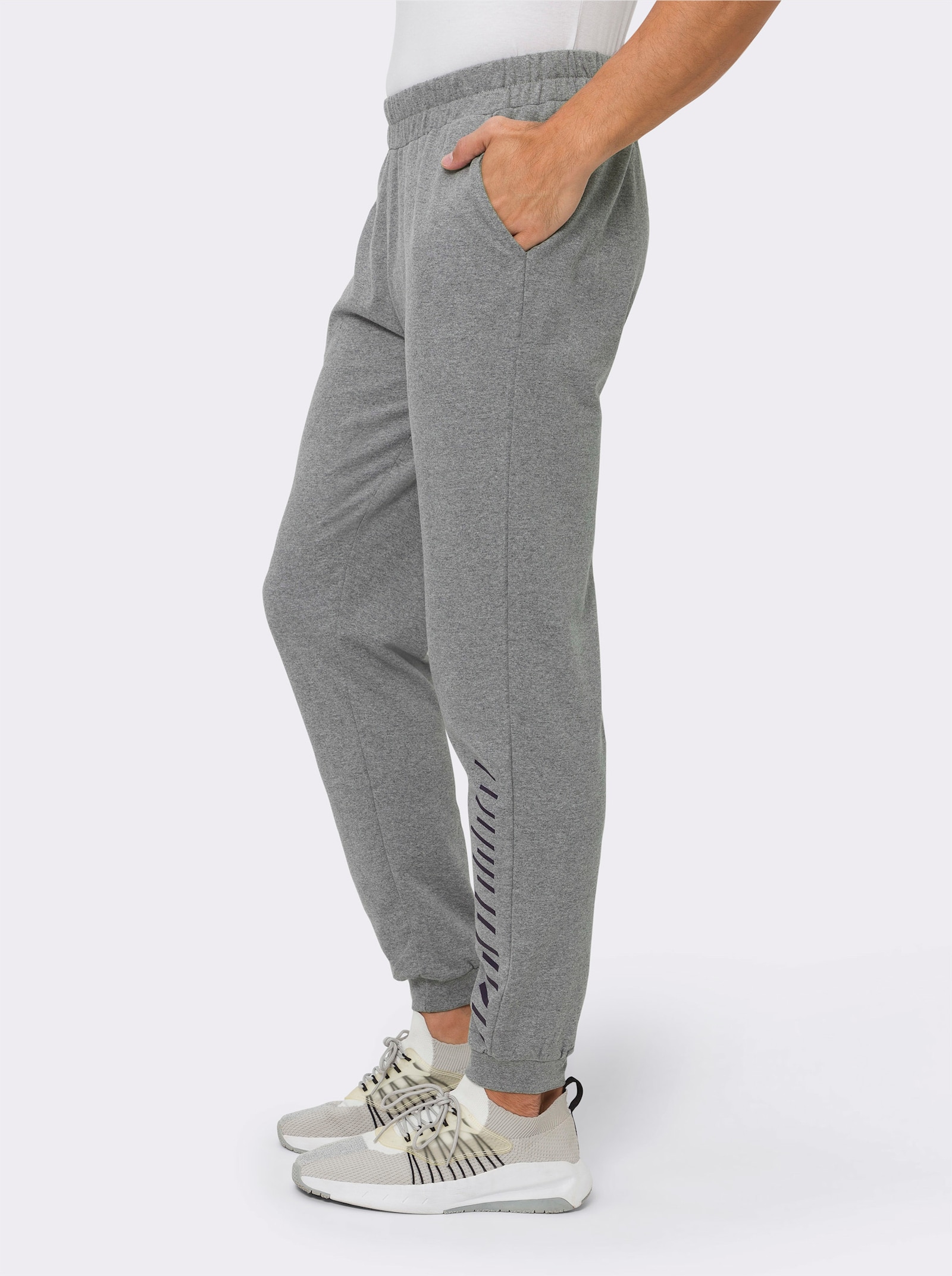 Kalhoty pro volný čas s elastickými náplety na dolním lemu - šedá-melír