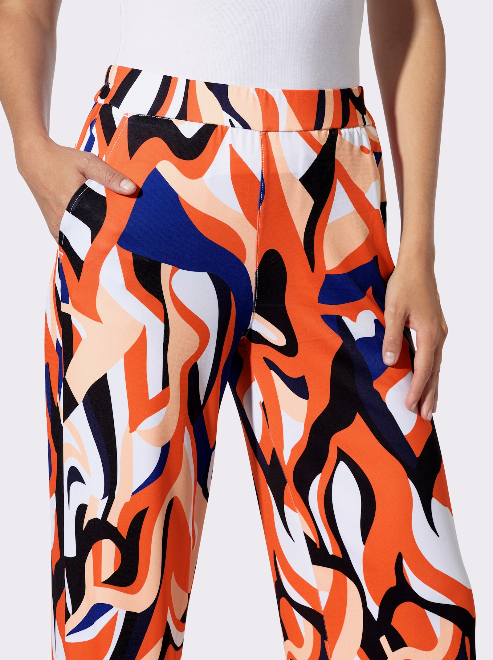 heine Soepel vallende jerseybroek - marine/oranje bedrukt