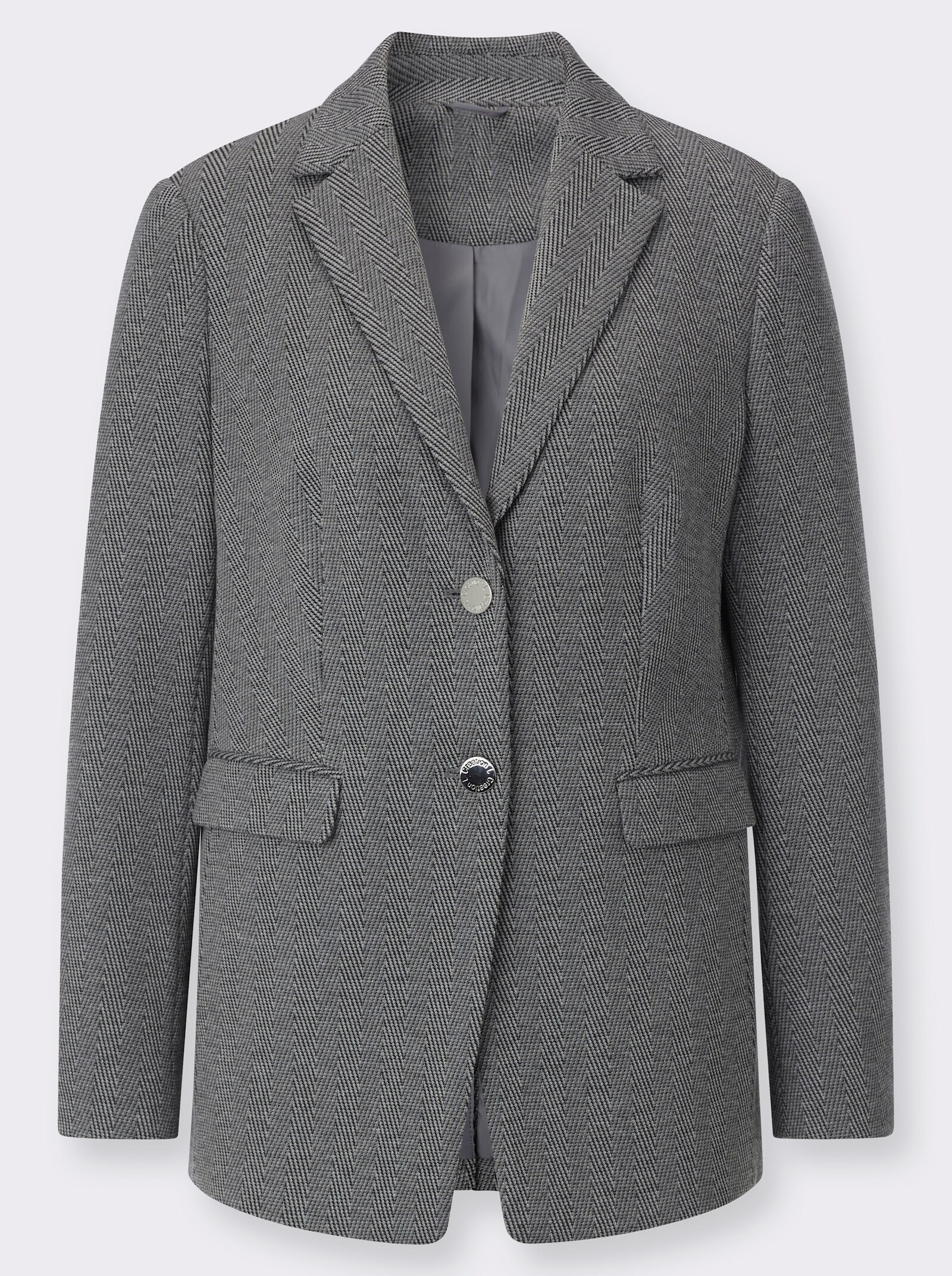 Jerseyblazer im Fischgrat-Dessin - grau-anthrazit-gemustert