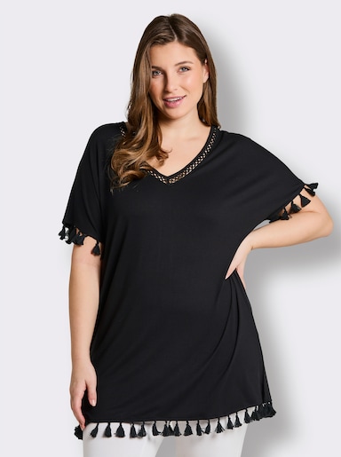 sheego Longshirt mit Quasten - schwarz