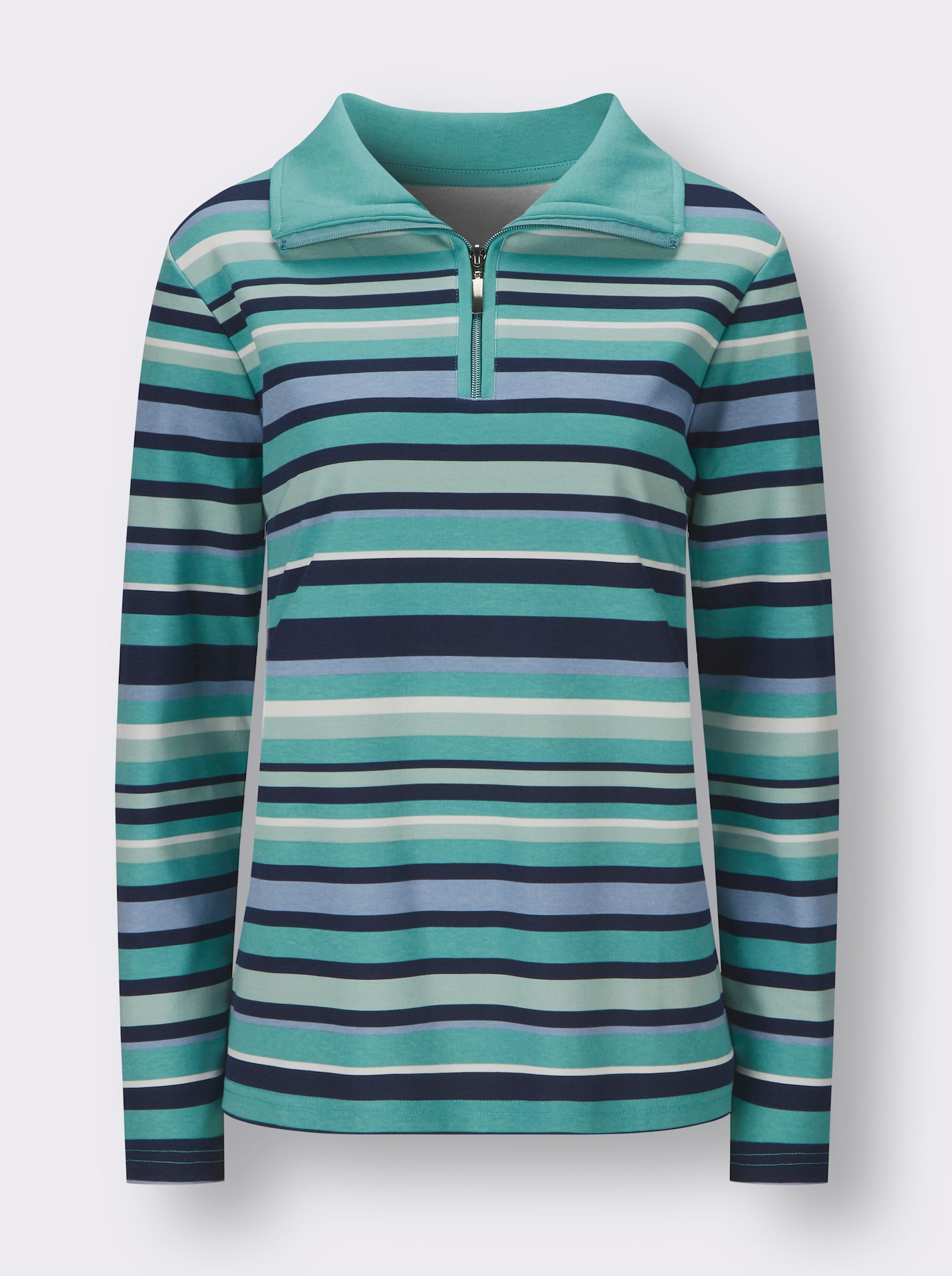 Sweatshirt mit Troyerkragen - marine-ozean-geringelt