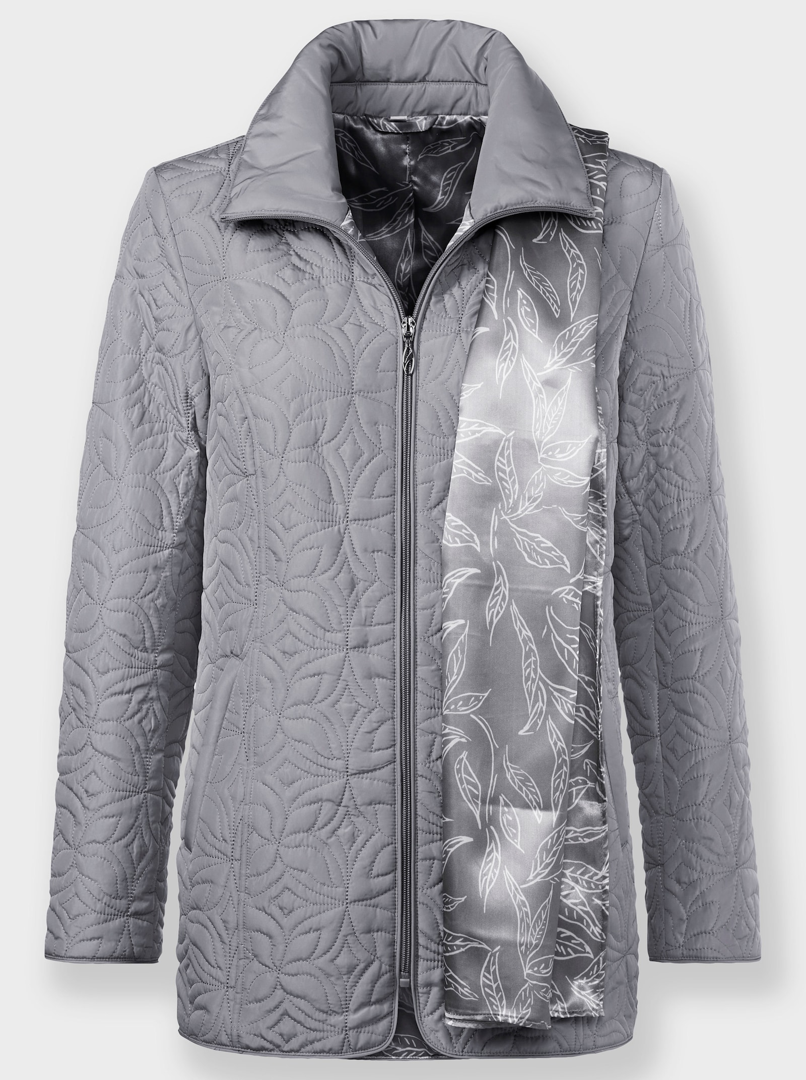 Steppjacke mit Schal - steingrau