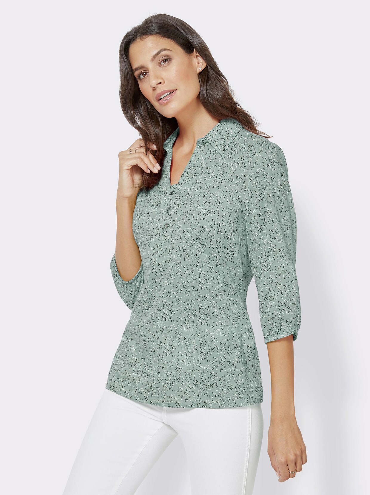 Comfortabele blouse - mint geprint