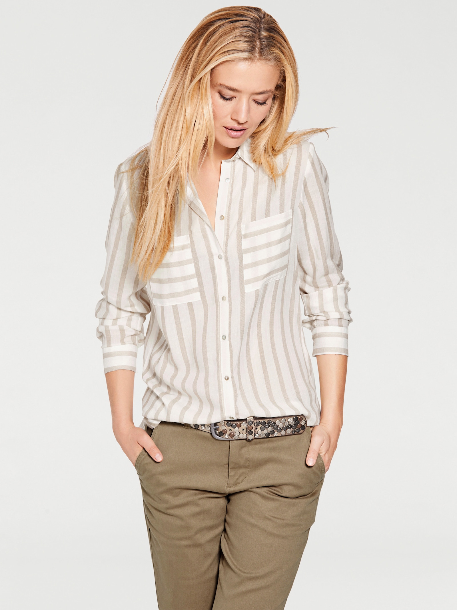 heine Hemdbluse im Streifen-Look - walnuss-ecru