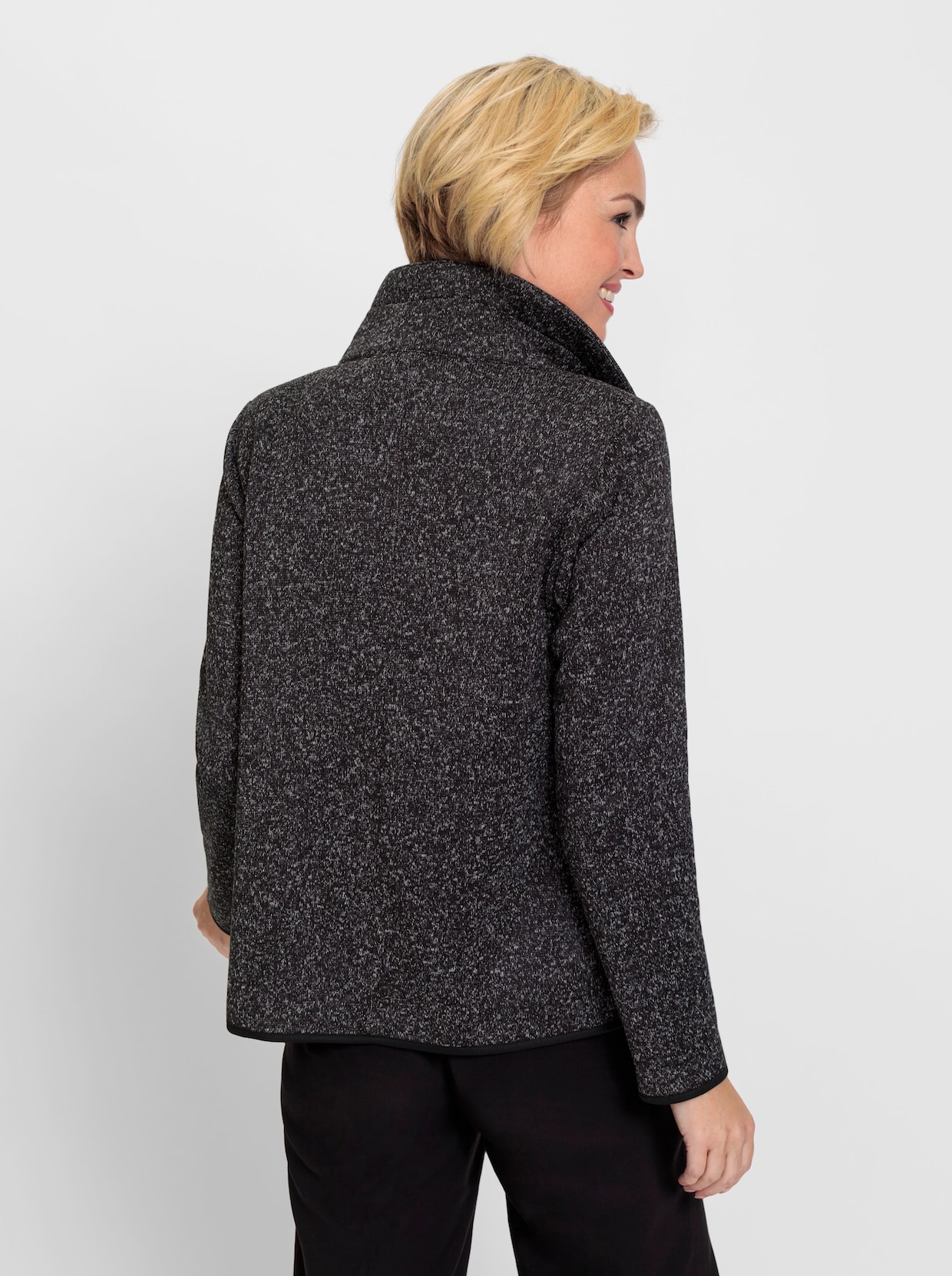 Fleece-Jacke - schwarz-ecru-meliert