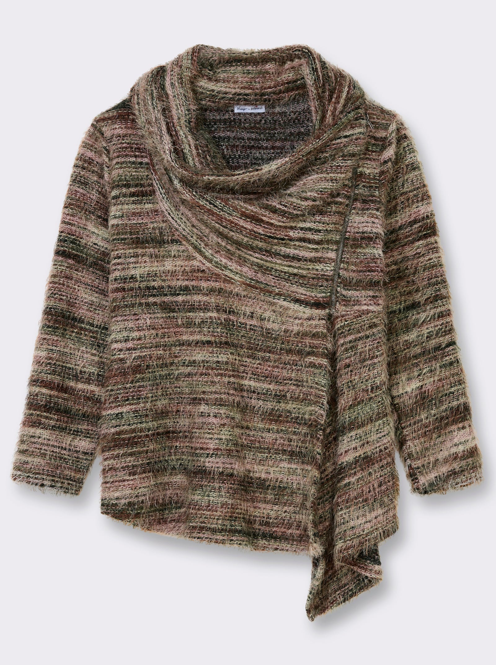 sheego by Joe Browns Strickjacke mit raffiniertem Schalkragen - moos-beige