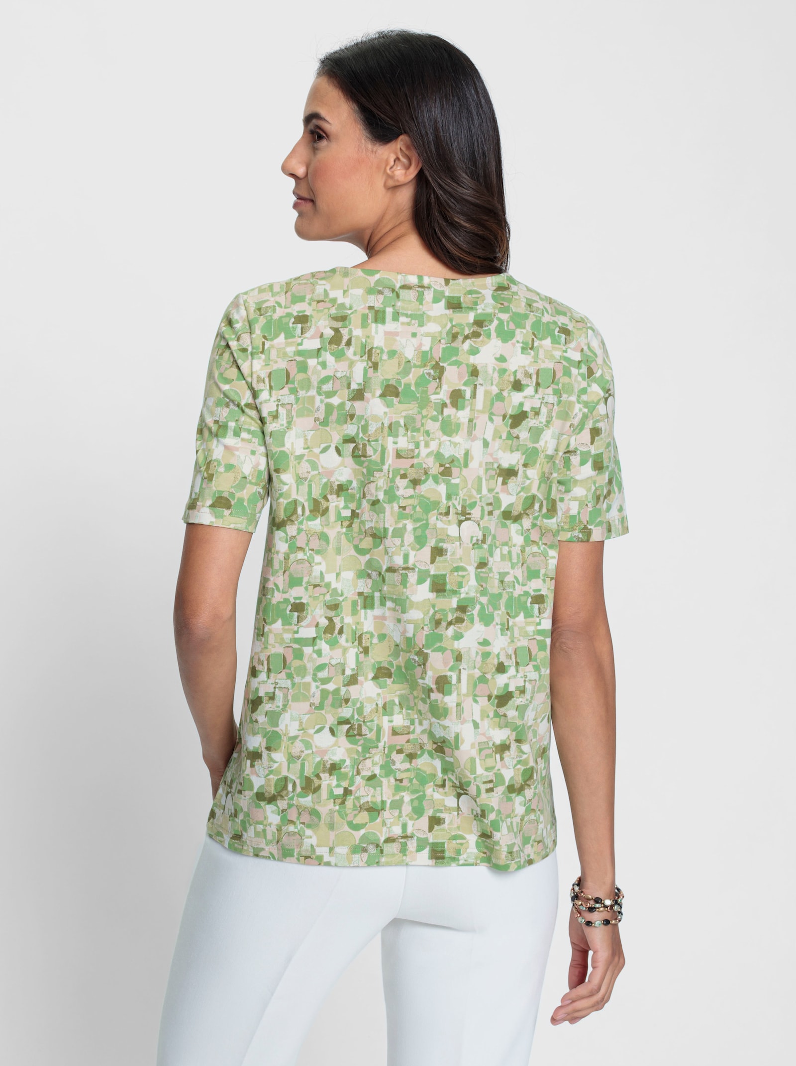 Print-Shirt in A-Form - eucalyptus-beige-bedruckt