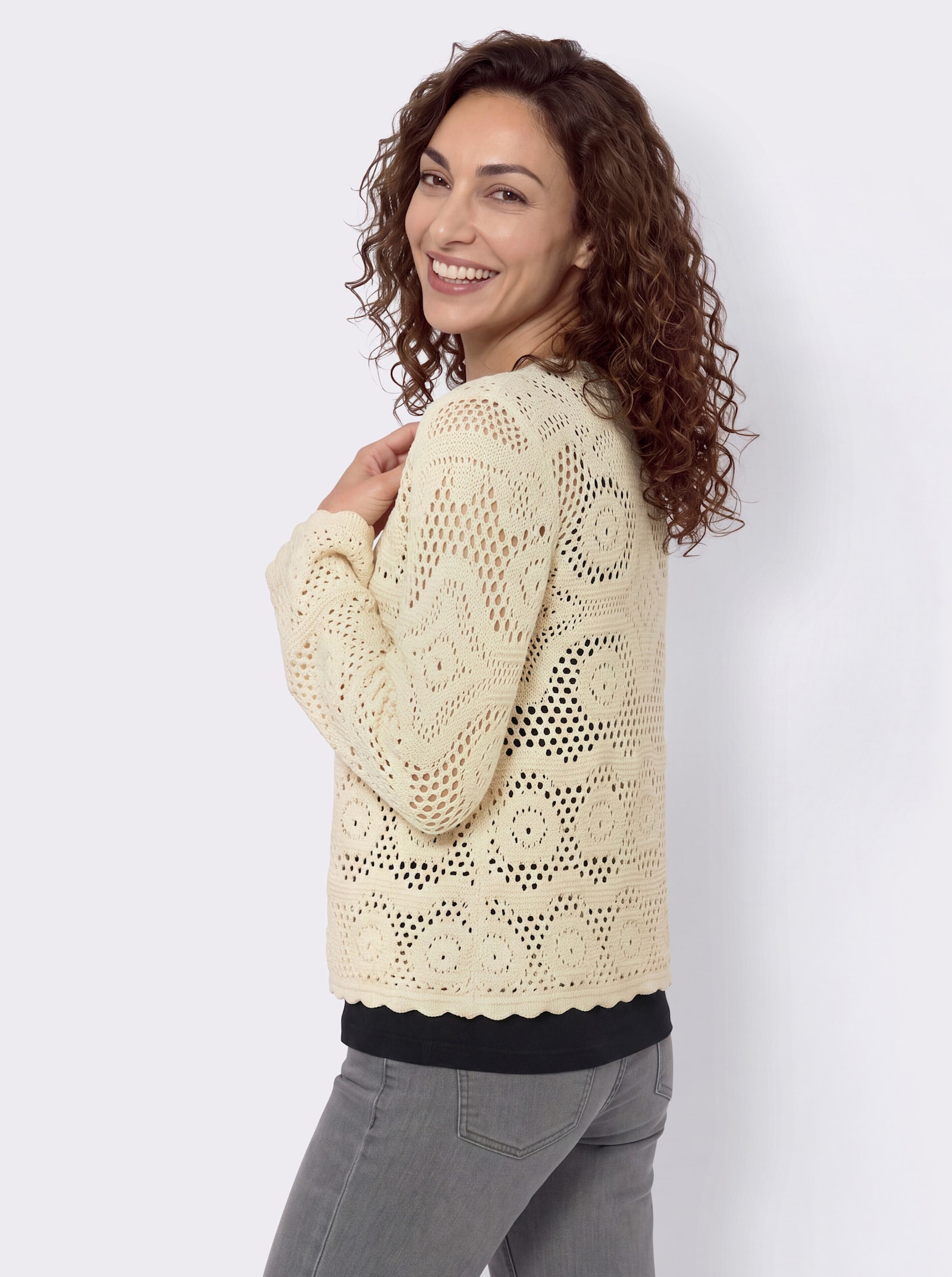 Strickjacke mit gewellten Abschlüssen - champagner
