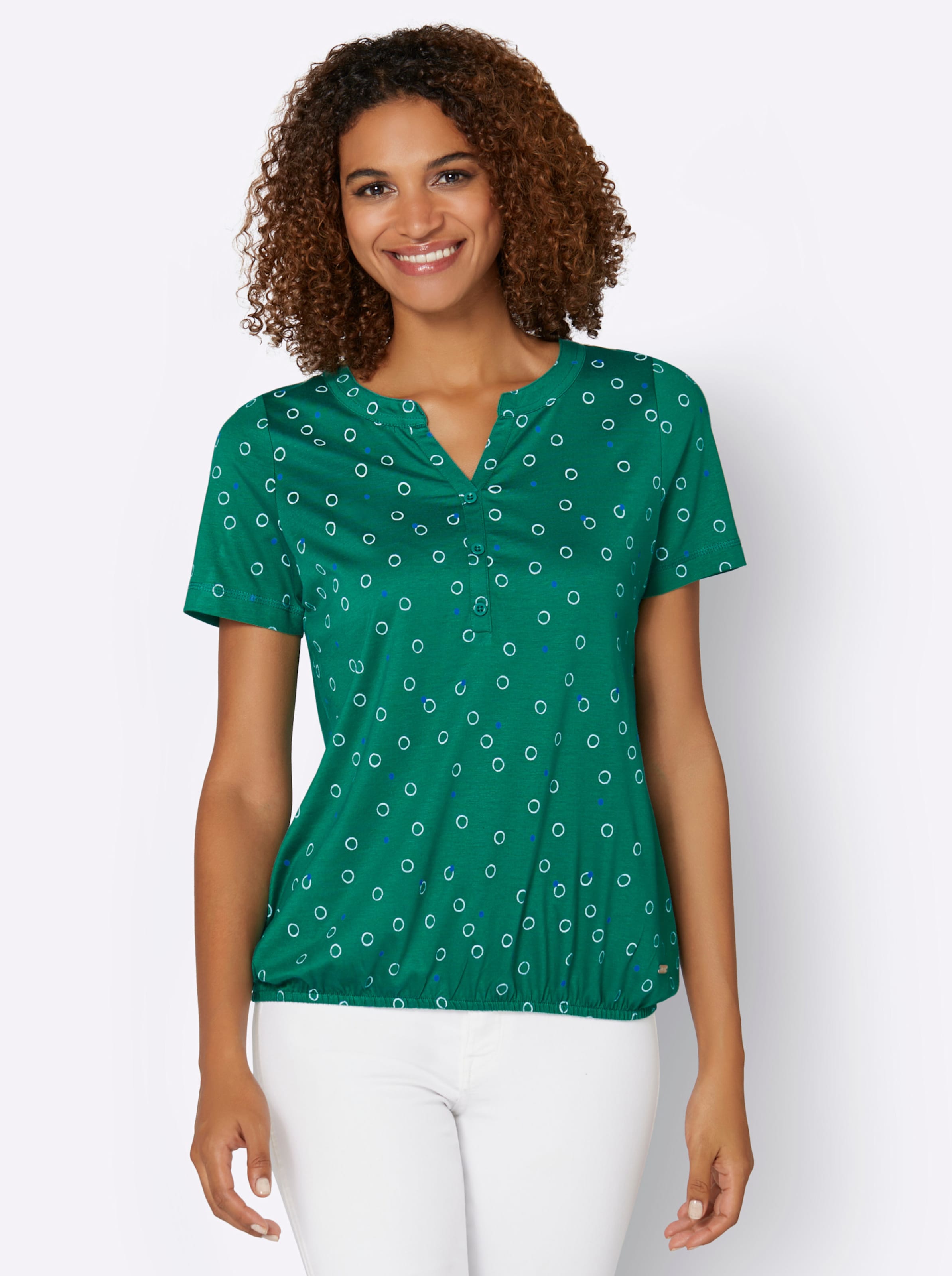 Witt Damen Print-Shirt, grün-weiß-bedruckt