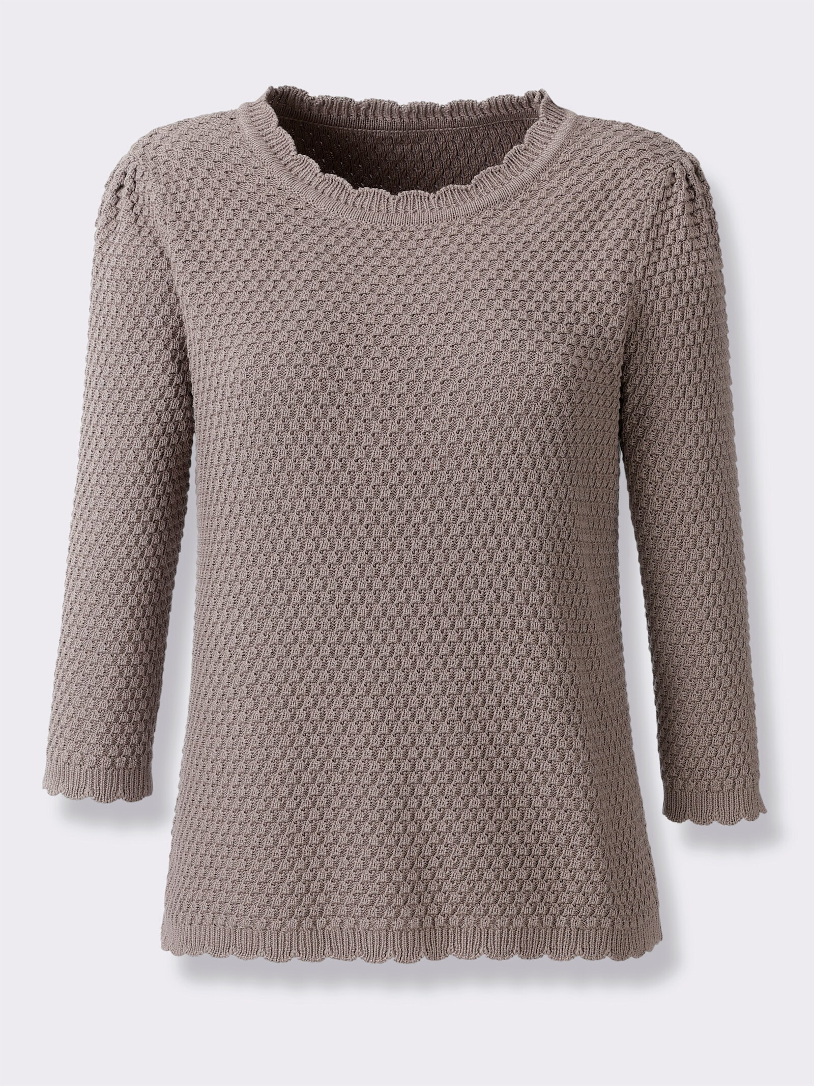 3/4-Arm-Pullover mit Struktur-Strickmuster - taupe