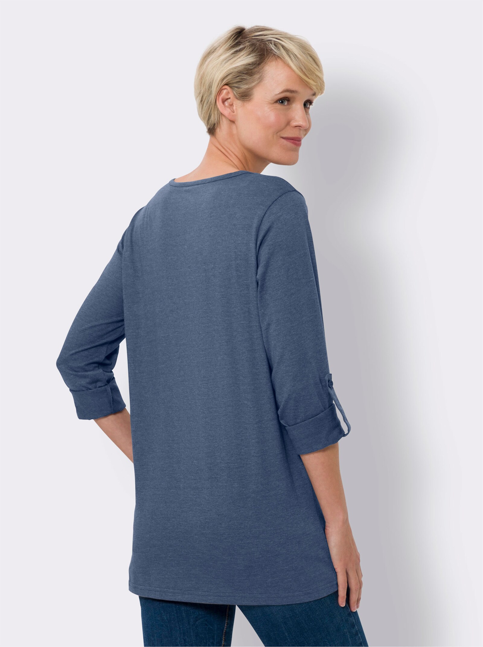 Dlhé tričko s vyhrnuteľnými rukávmi - Denim blue-škvrnité