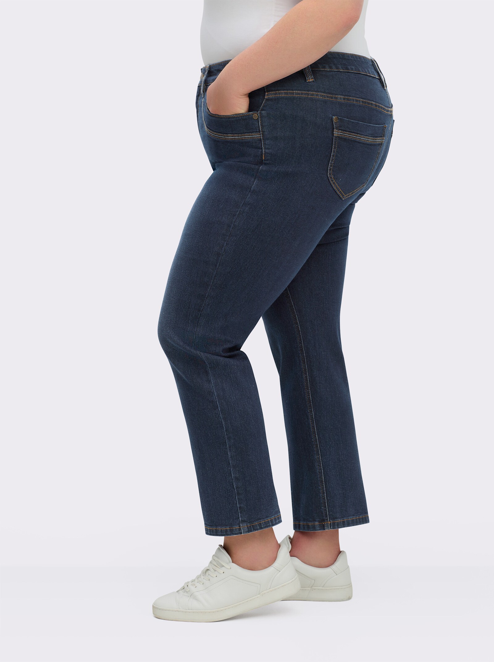 sheego Rechte jeans met knoopsgatelastiek - dark-blue
