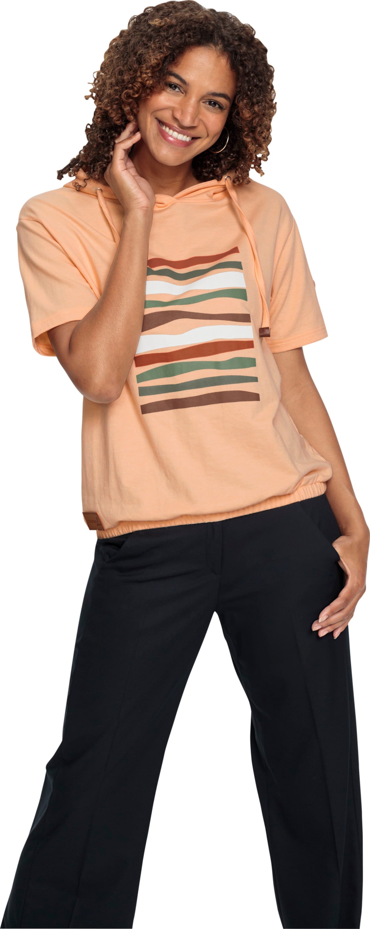 Casual Looks Damen Orange/Weiß Kapuzensweatshirt Gr. 50, (Apricot, Ecru, Bedruckt), 50% Baumwolle, 50% Polyester, Bedruckt, Gemustert, Sweatshirts - Bild 2
