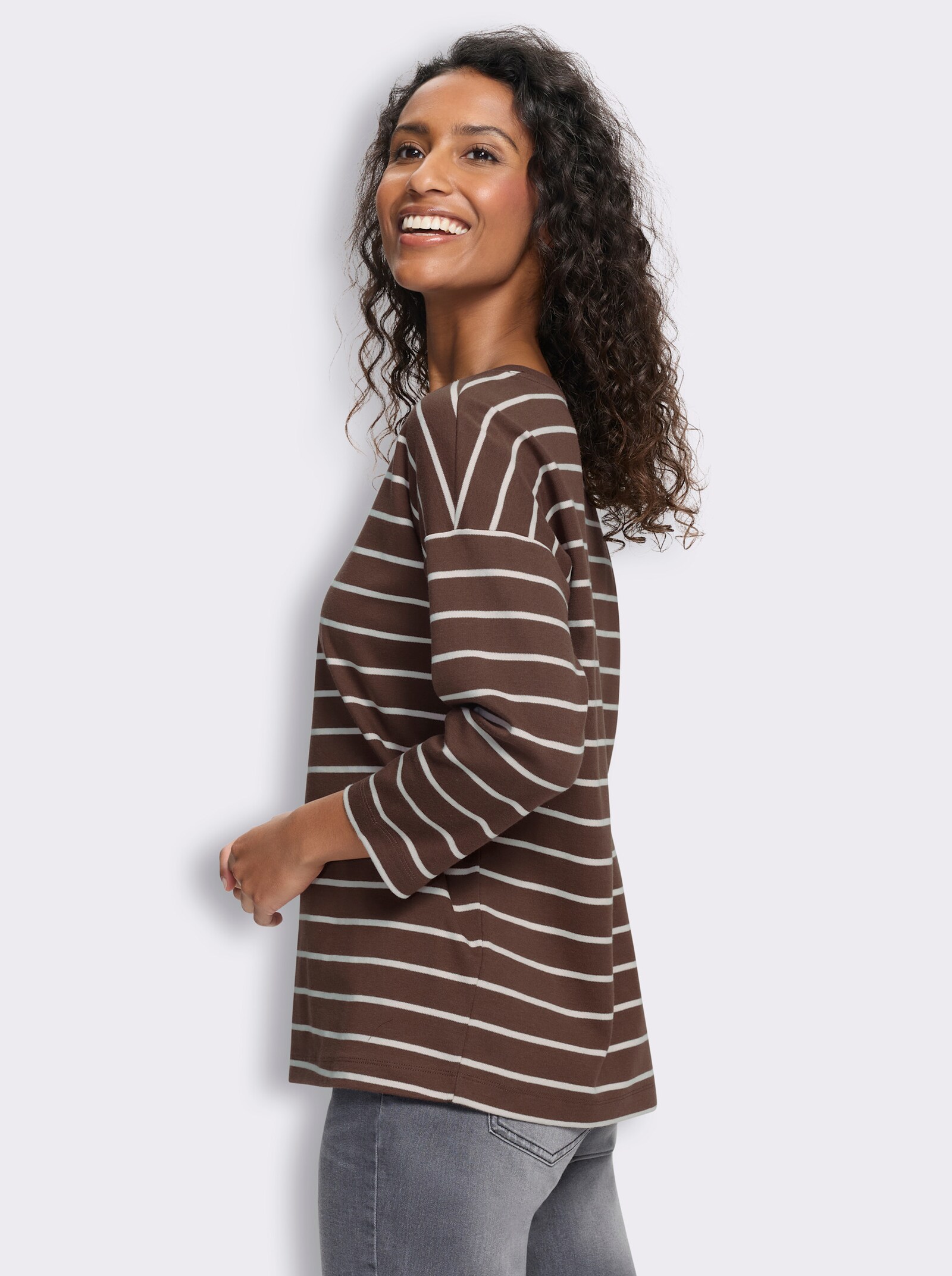 heine Ringelshirt mit 3/4-Arm - schoko-hellrosé-geringelt
