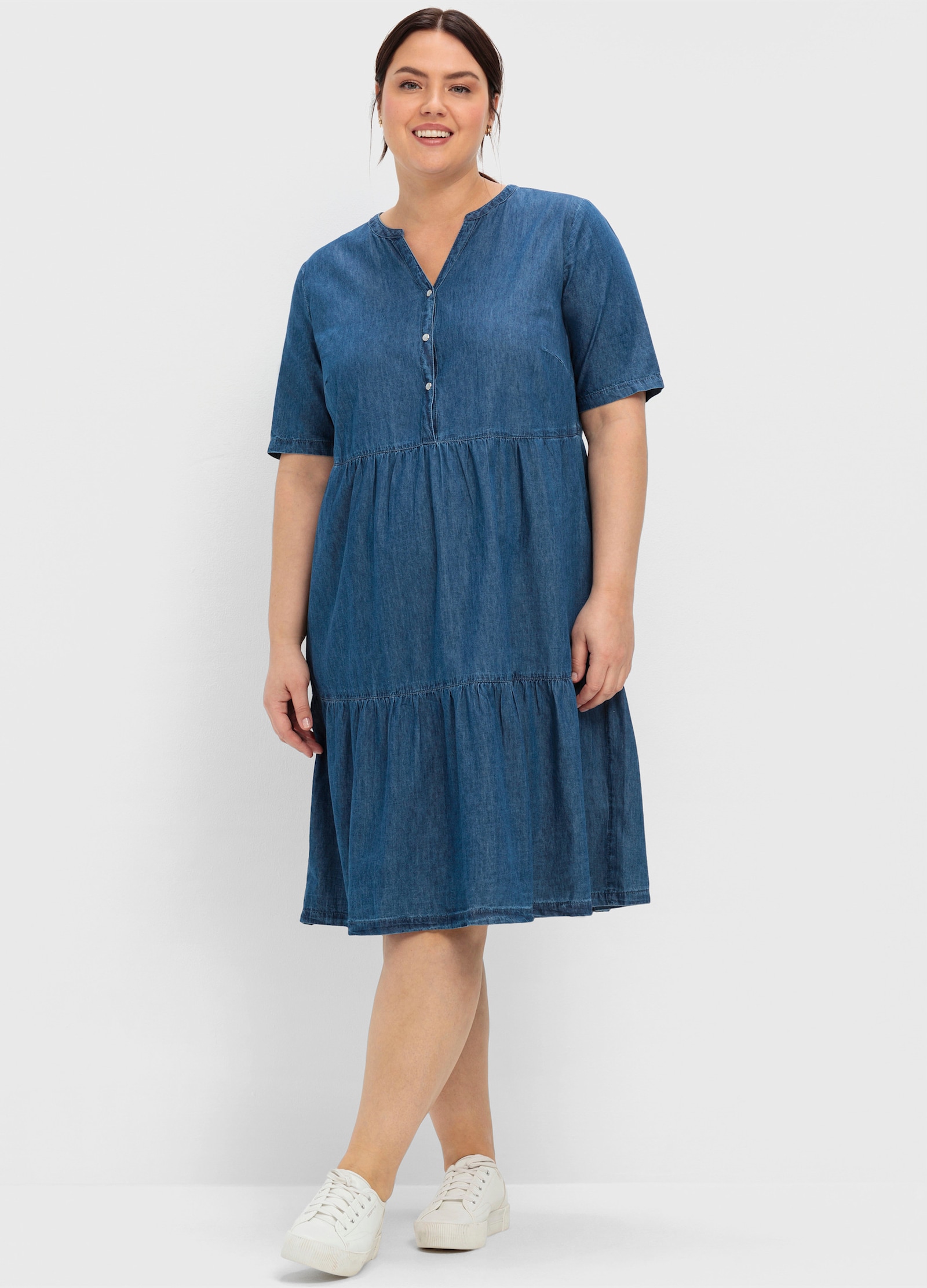 sheego Jeanskleid mit Volants - blue denim