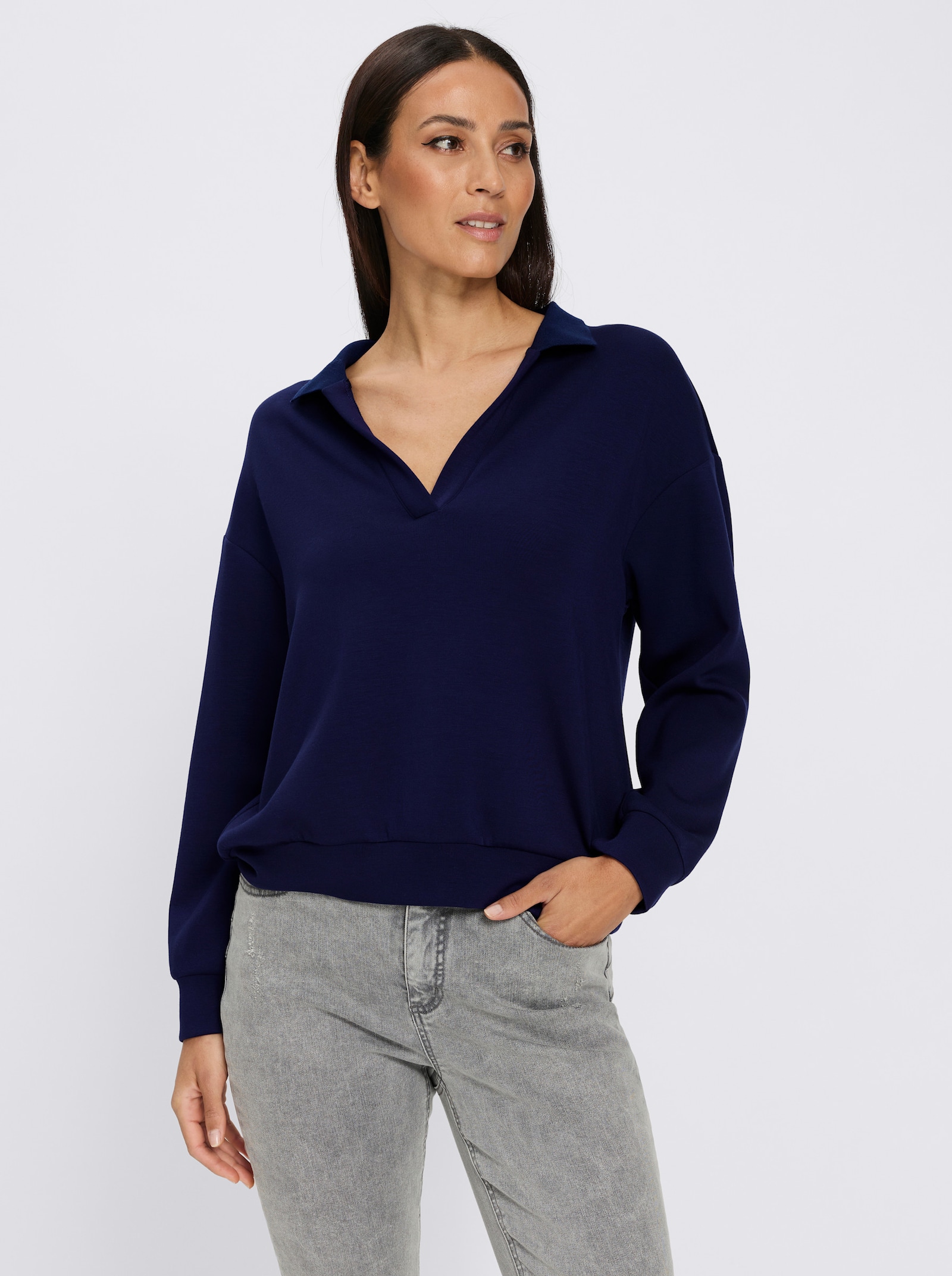 heine Sweatshirt mit Polokragen - marine