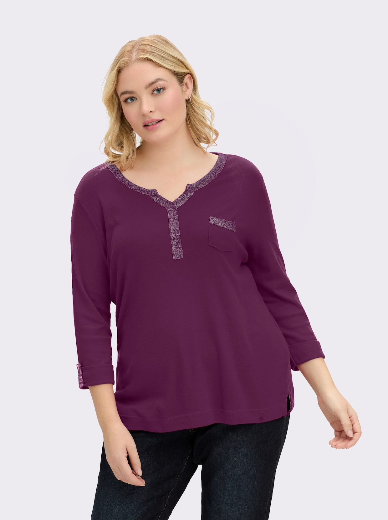 3/4-Arm-Shirt mit Glitzer-Details - brombeer